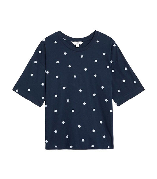 Pure Cotton Embroidered T-Shirt Navy Mix