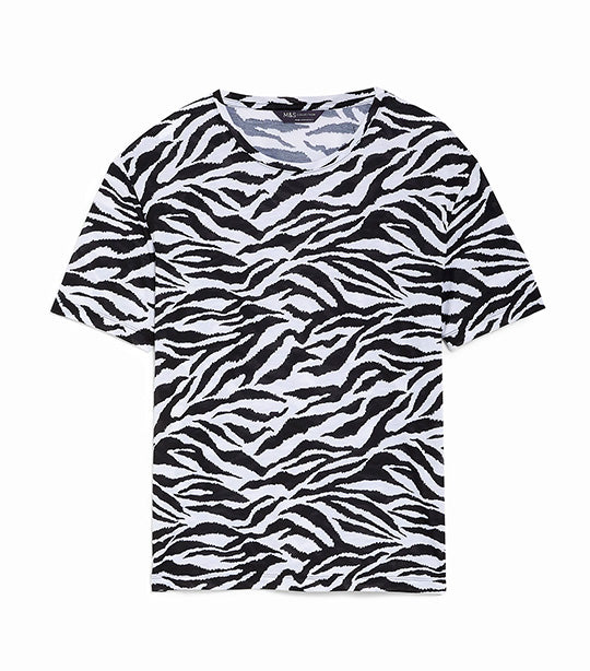 Printed Crew Neck Relaxed T-Shirt White/Black