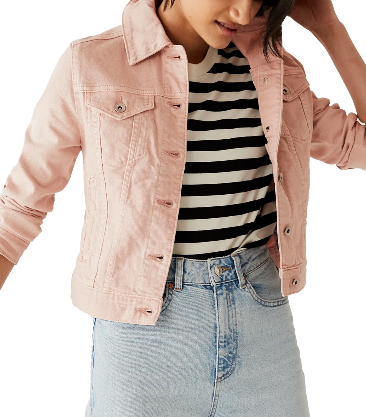 Cotton Rich Denim Jacket with Stretch Pink Shell