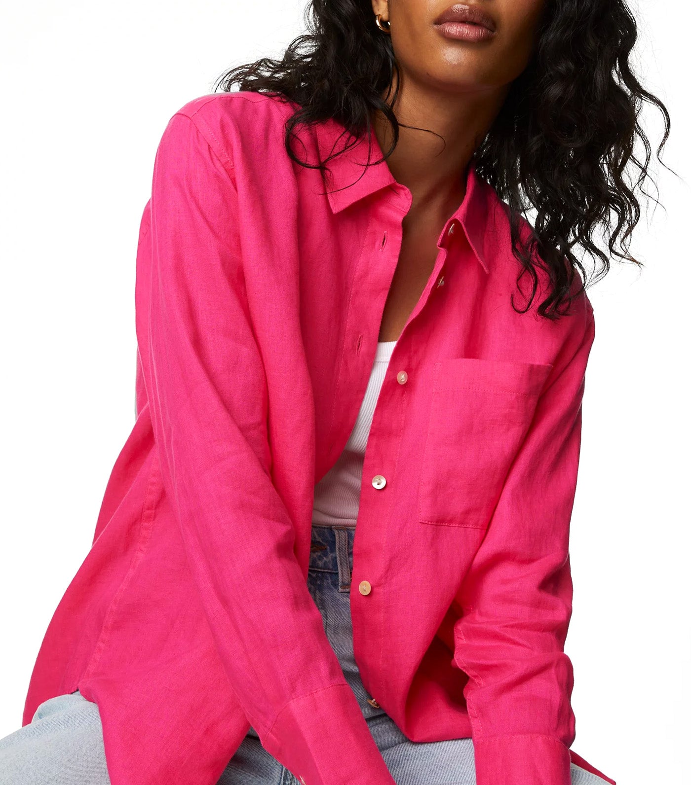 Pure Linen Relaxed Collared Shirt Pink Fizz