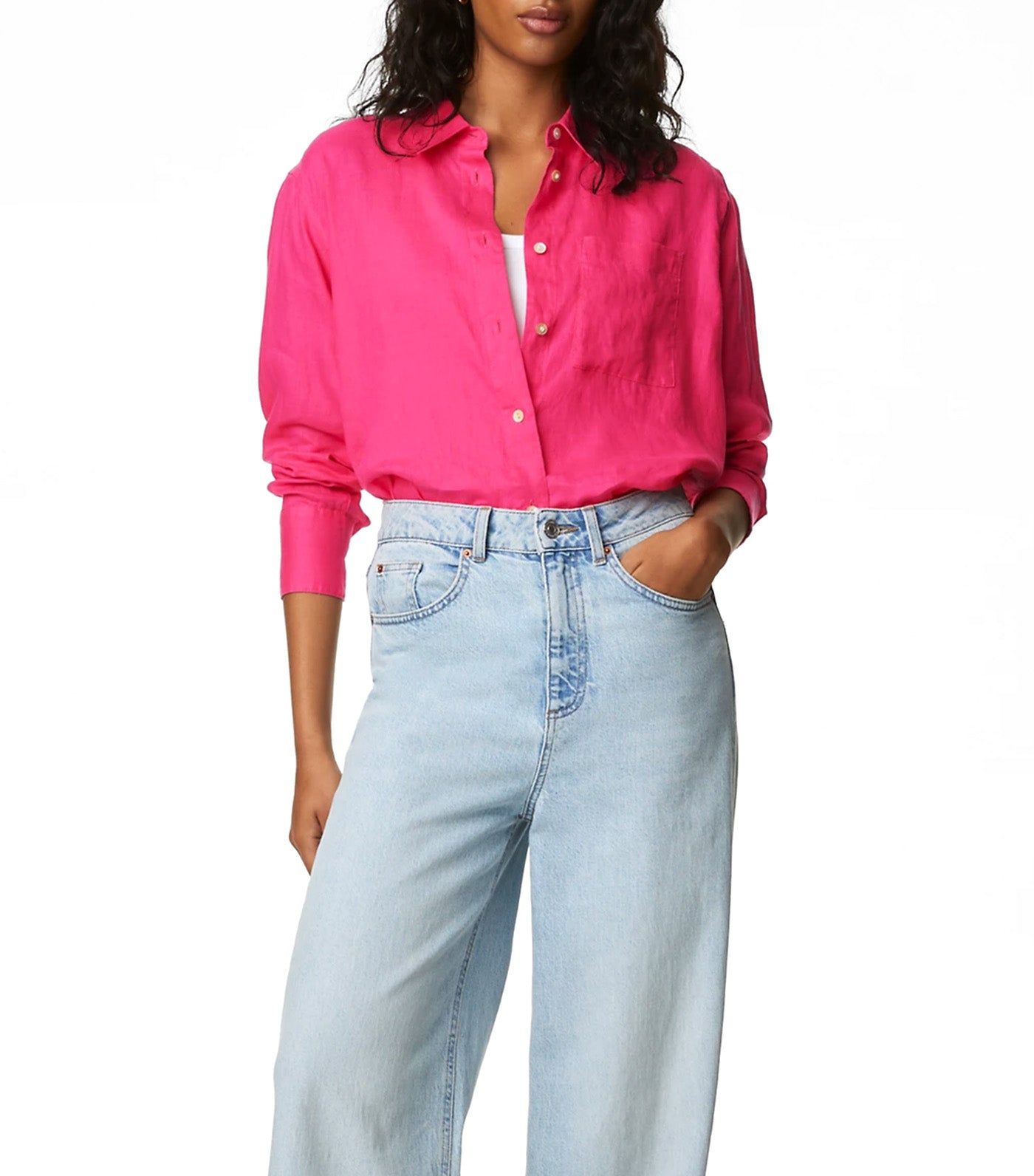 Pure Linen Relaxed Collared Shirt Pink Fizz