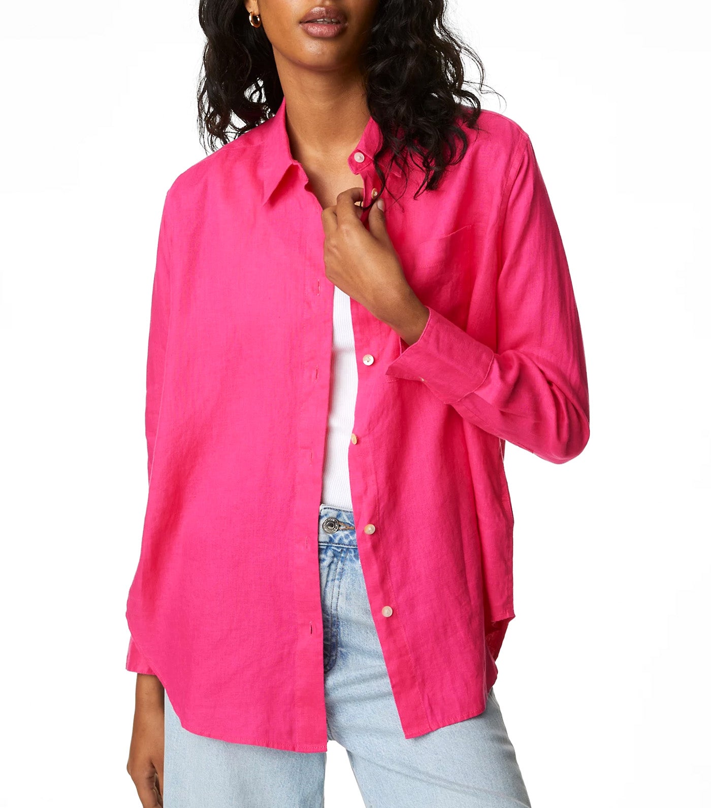 Pure Linen Relaxed Collared Shirt Pink Fizz