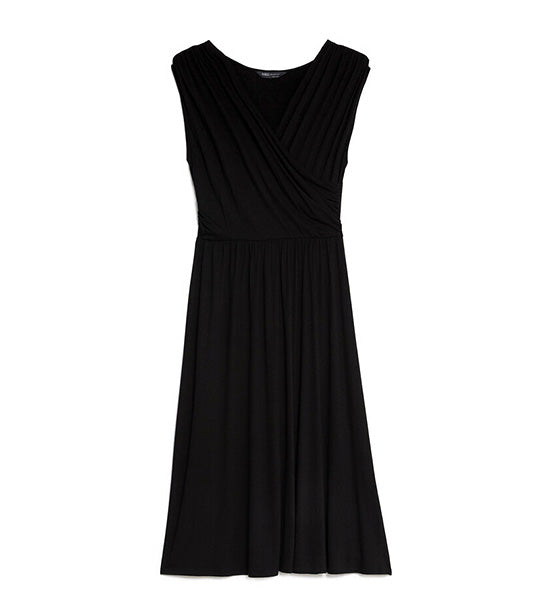 Jersey V-Neck Midi Wrap Dress Black