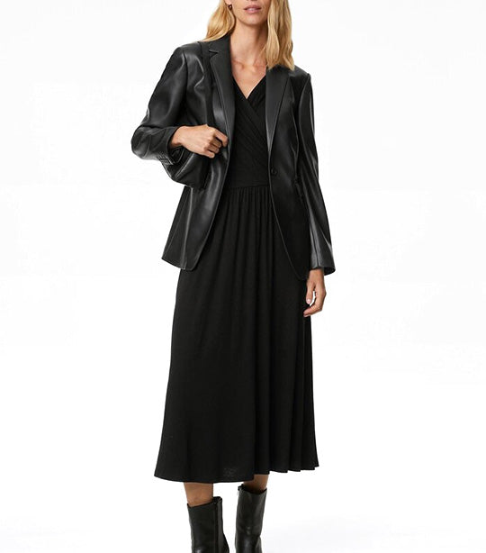 Jersey V-Neck Midi Wrap Dress Black