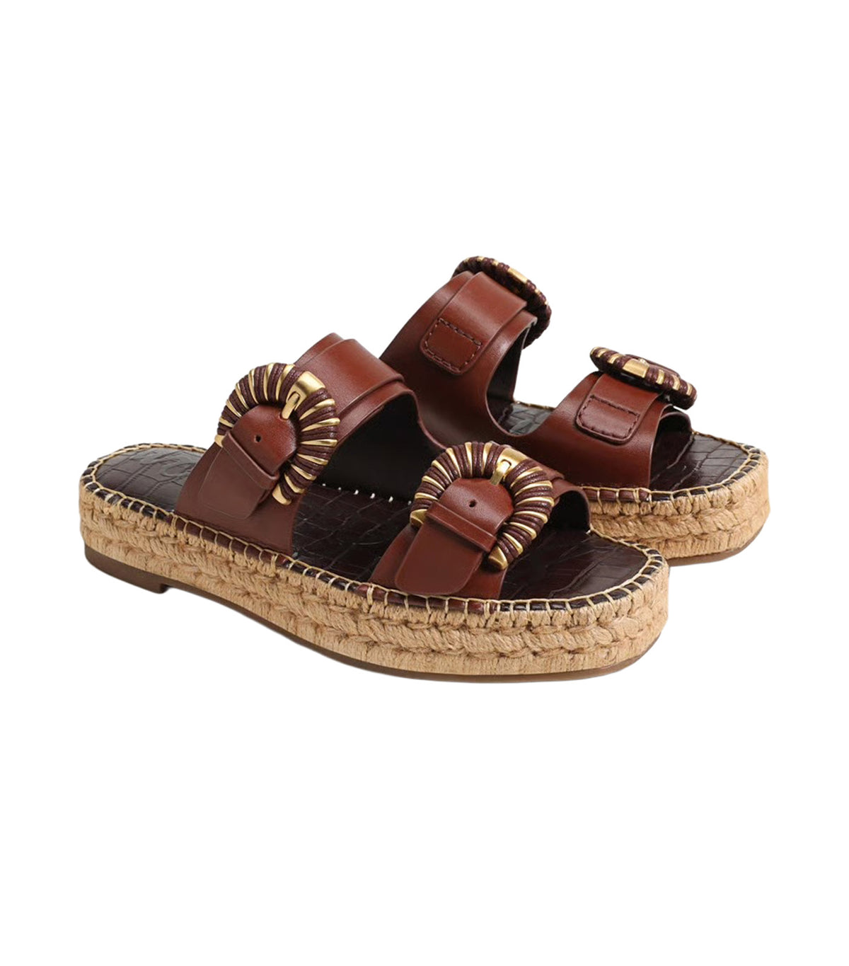 Tabbey Espadrille Platform Sandal Burnt Brandy Leather