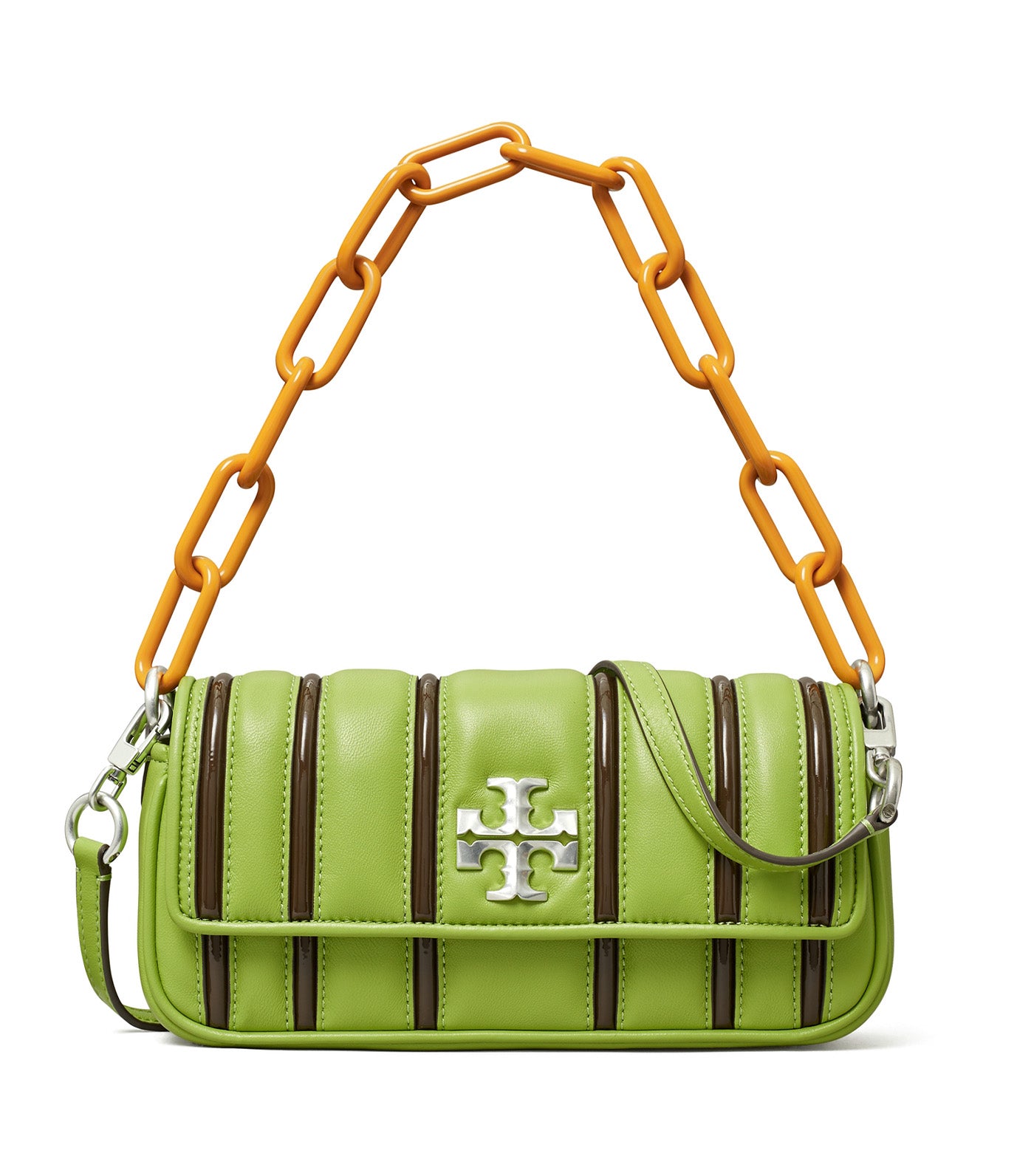 Kira Bombe Stripe Small Flap Shoulder Bag Wild Leaves Multicolor