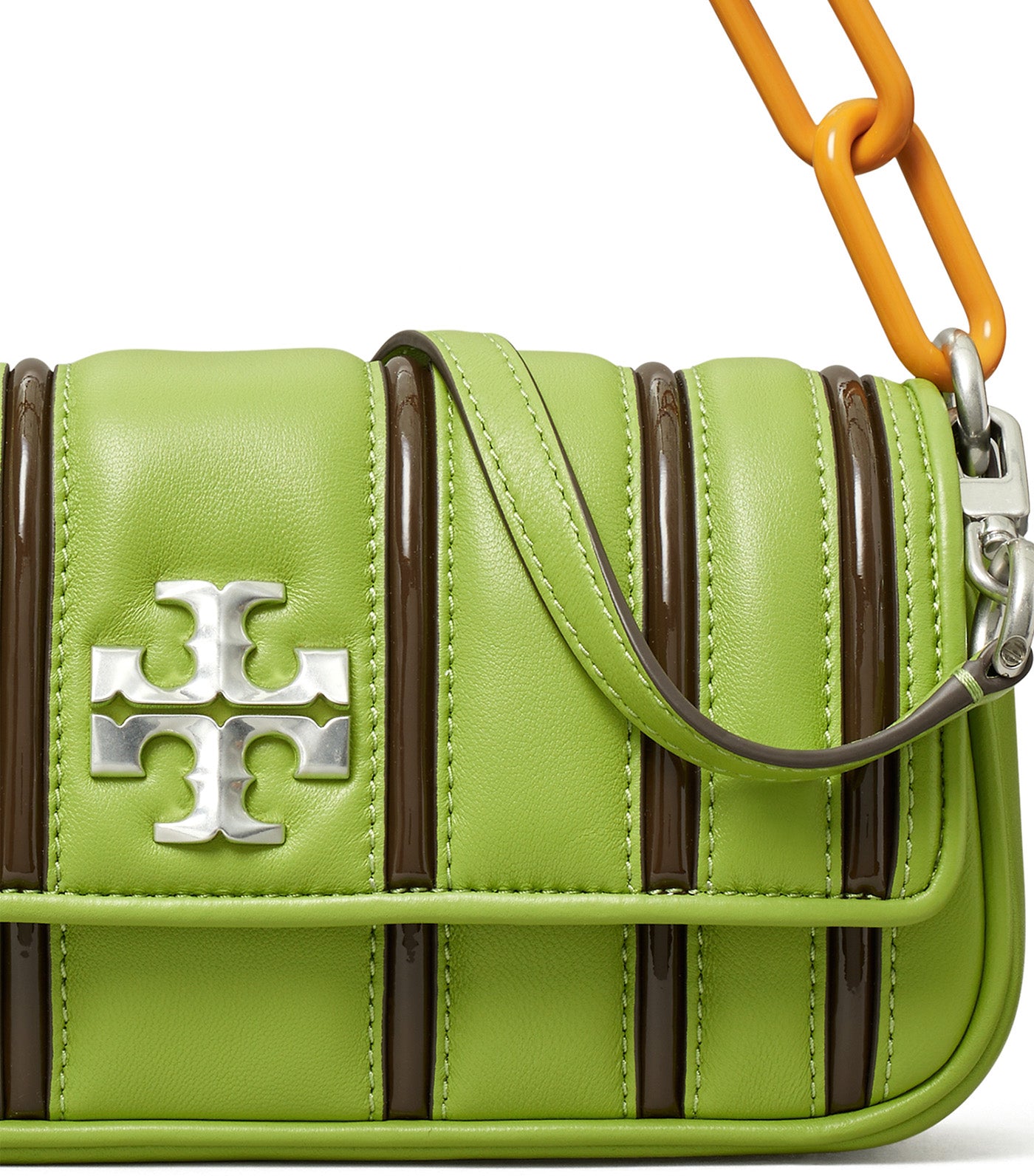 Kira Bombe Stripe Small Flap Shoulder Bag Wild Leaves Multicolor