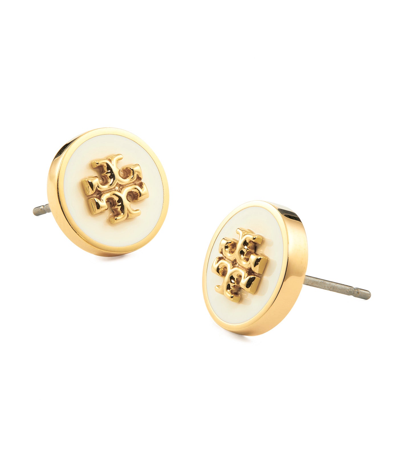 Icon Enamel Circle-Stud Earrings Gold/Ivory