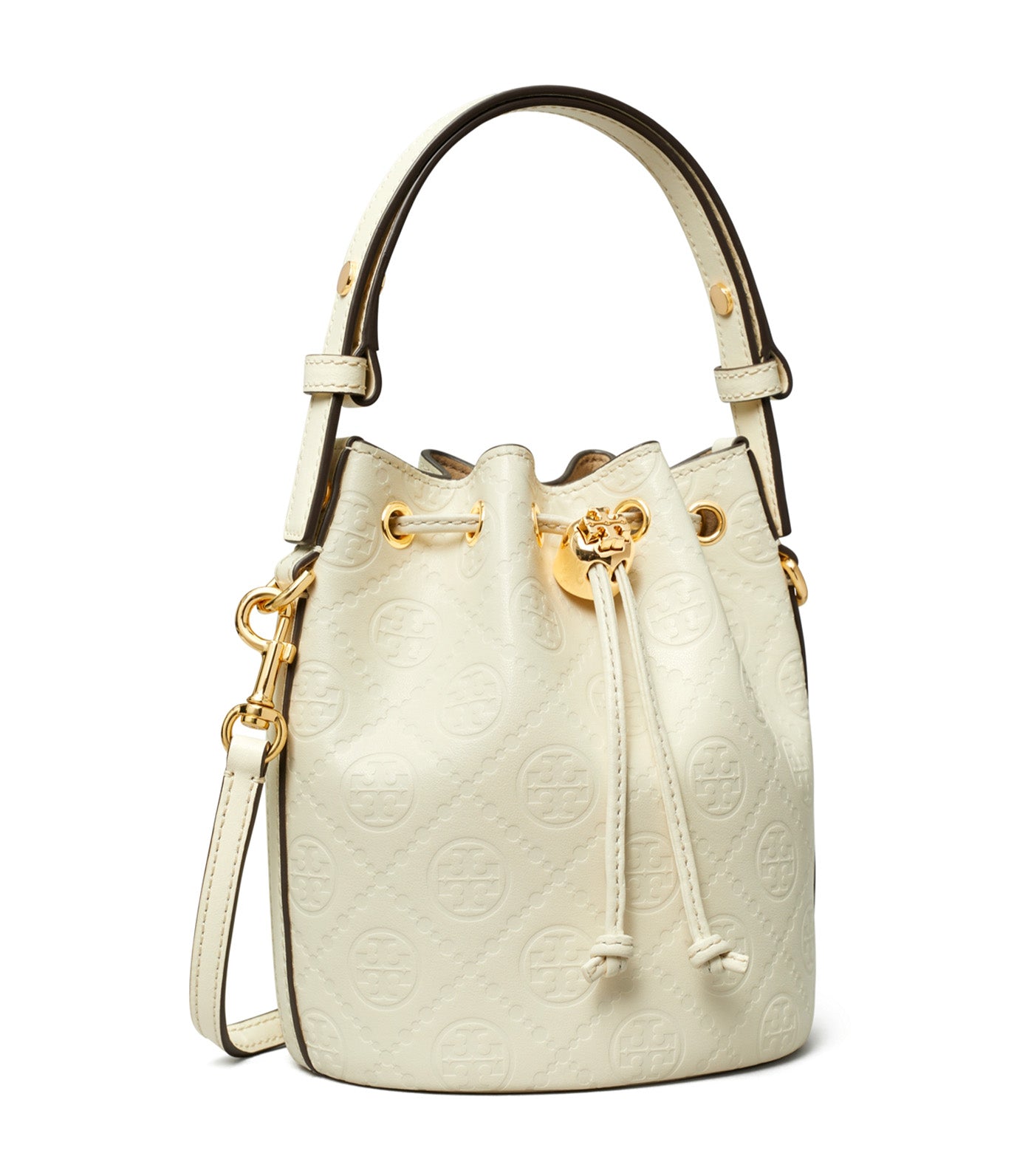 T Monogram Leather Mini Bucket Bag