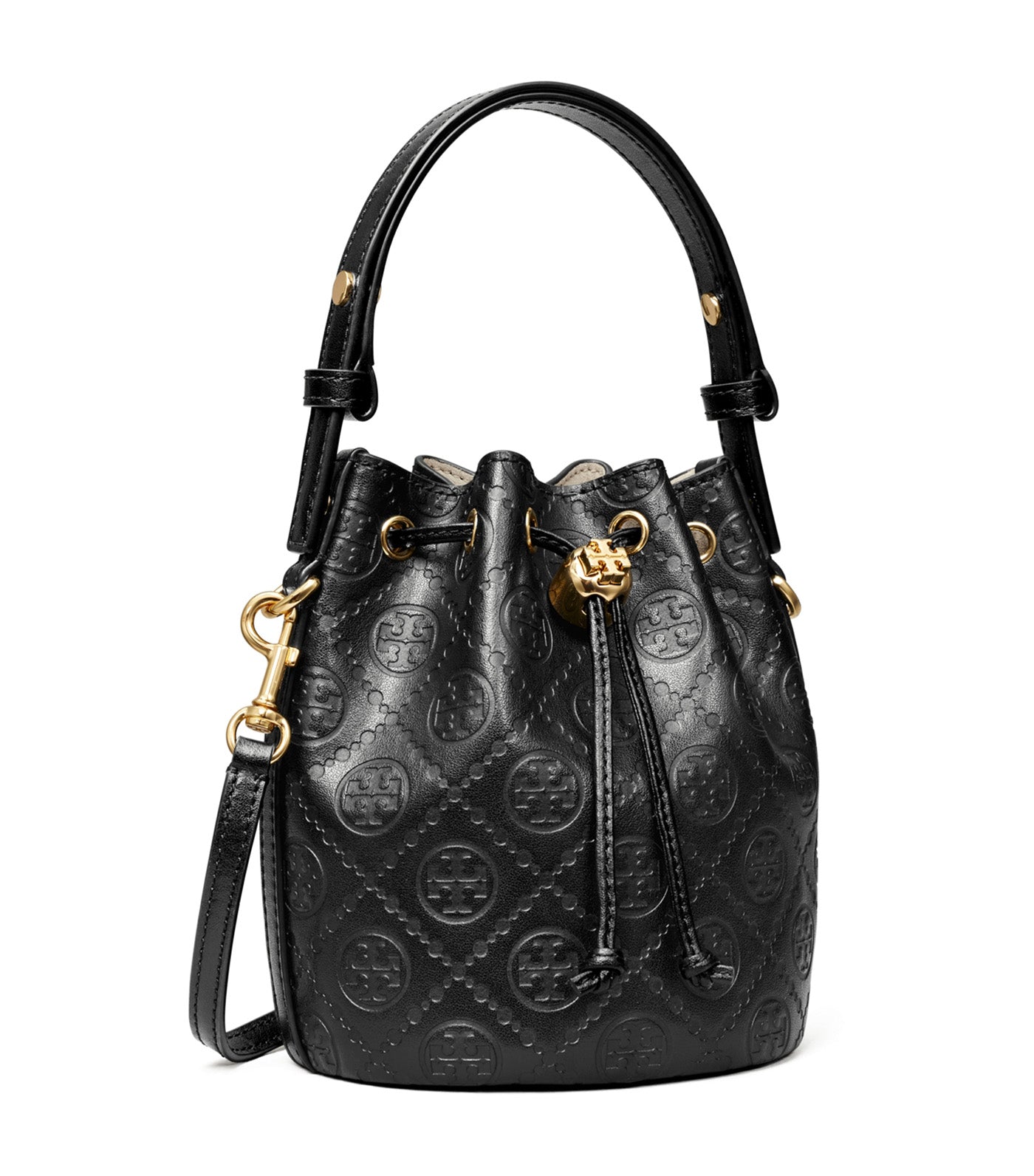 T Monogram Leather Mini Bucket Bag