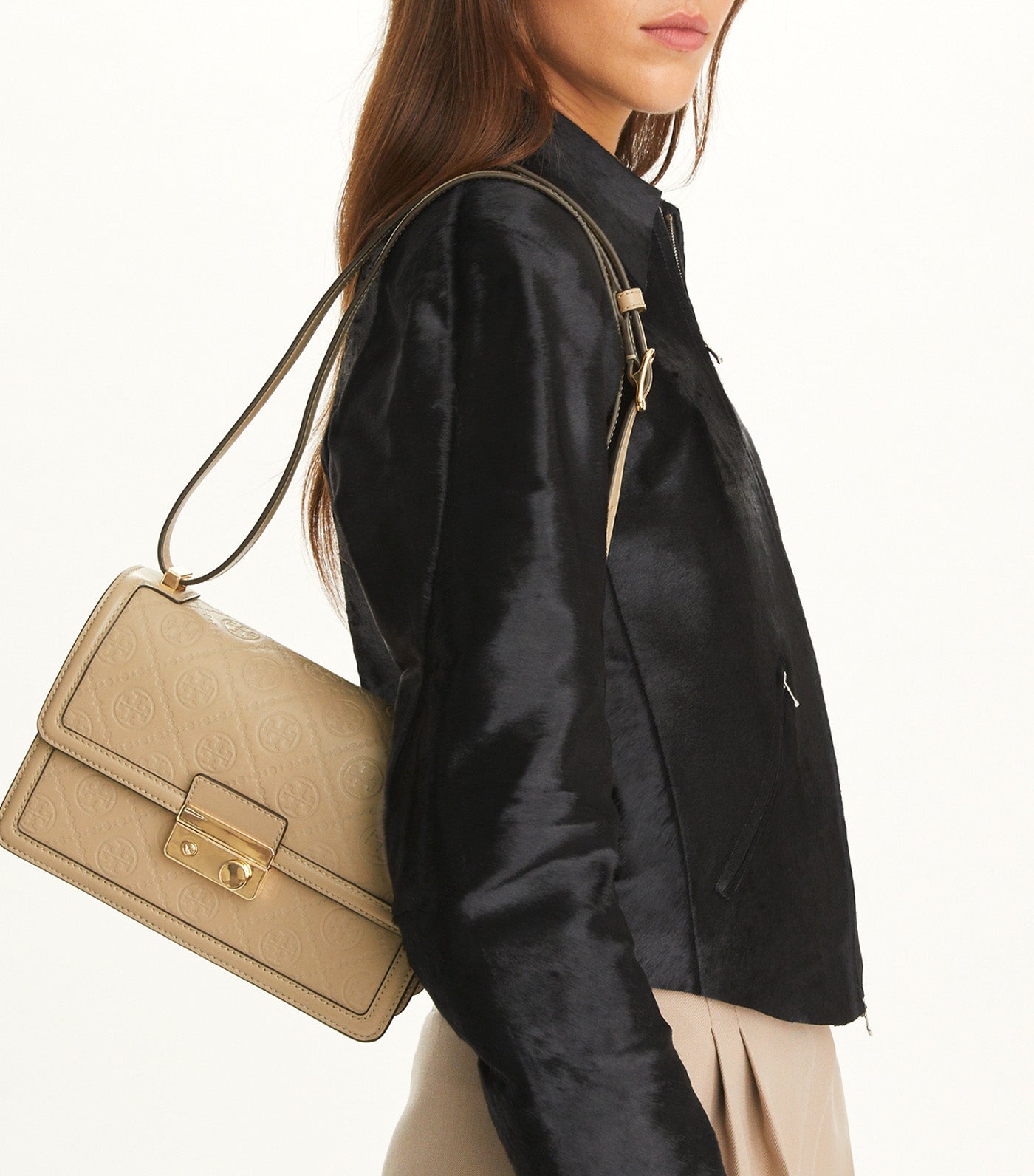 T Monogram Leather Shoulder Bag