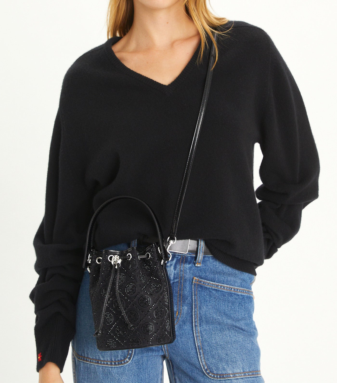 T Monogram Hotfix Mini Bucket Bag Black