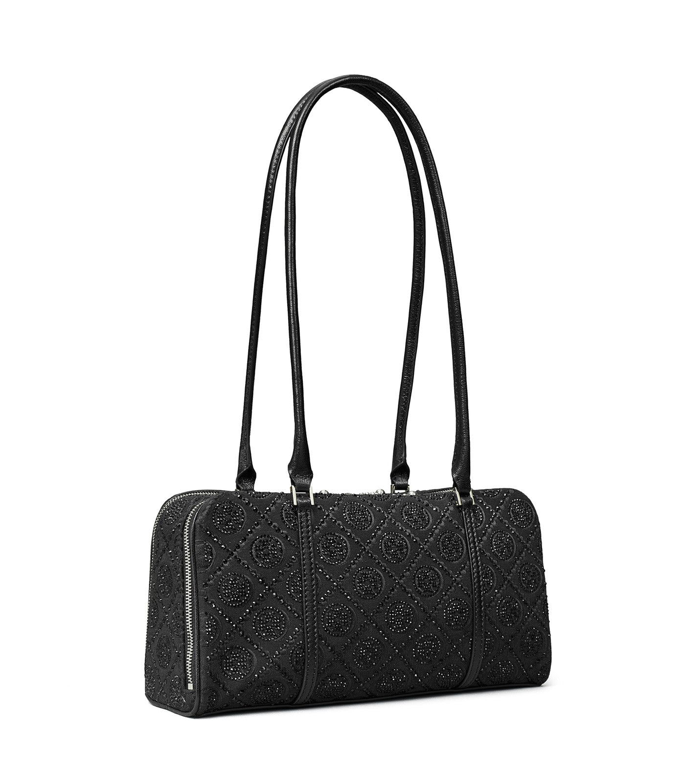 Small T Monogram Embellished Marshmallow Satchel Black