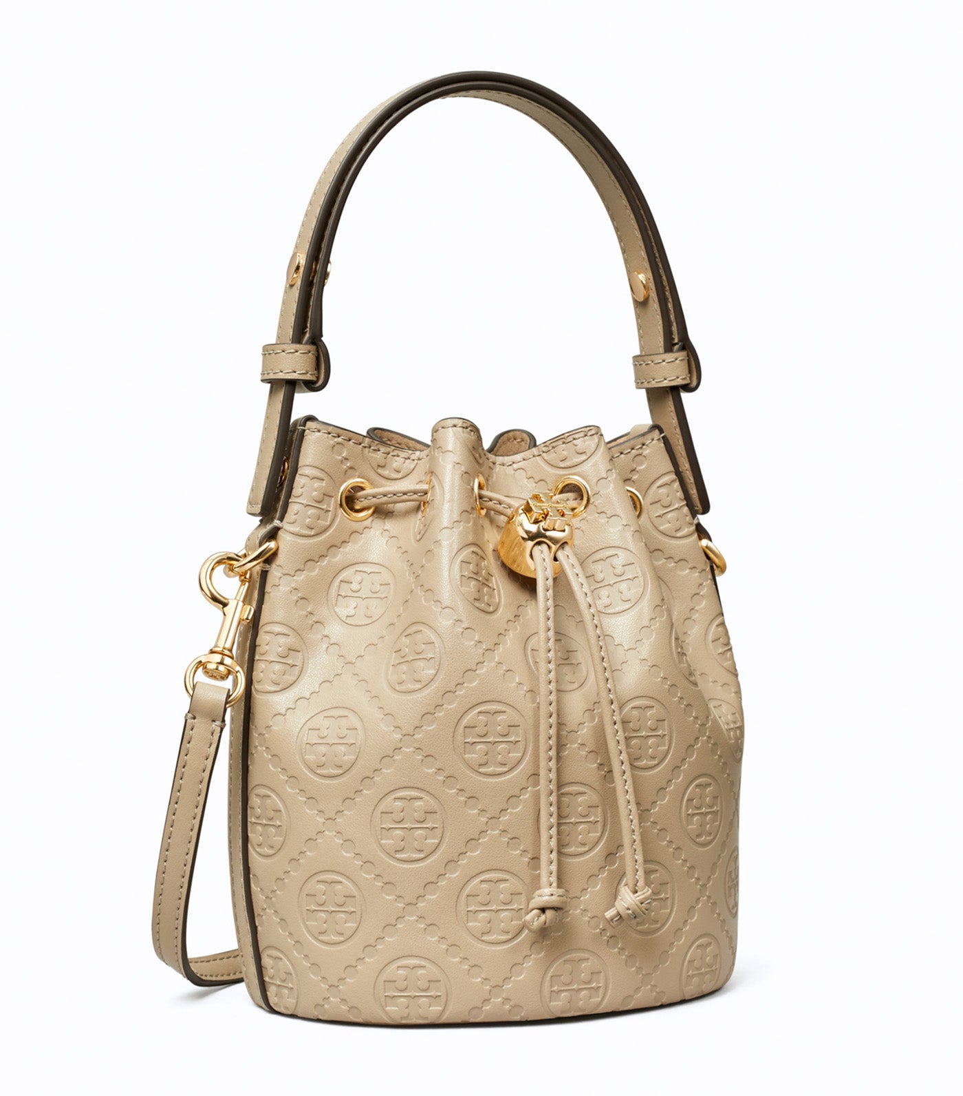 T Monogram Leather Mini Bucket Bag