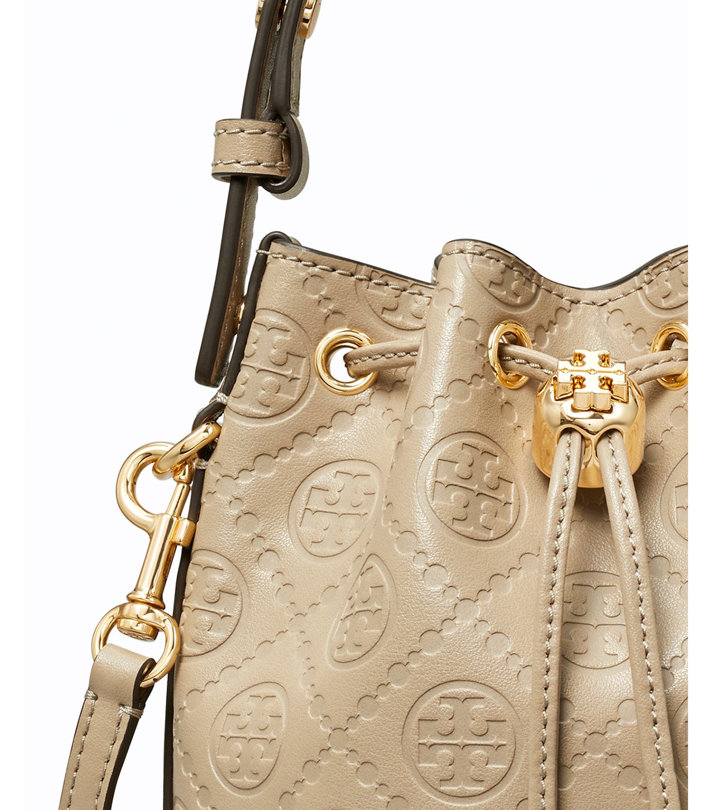 T Monogram Leather Mini Bucket Bag