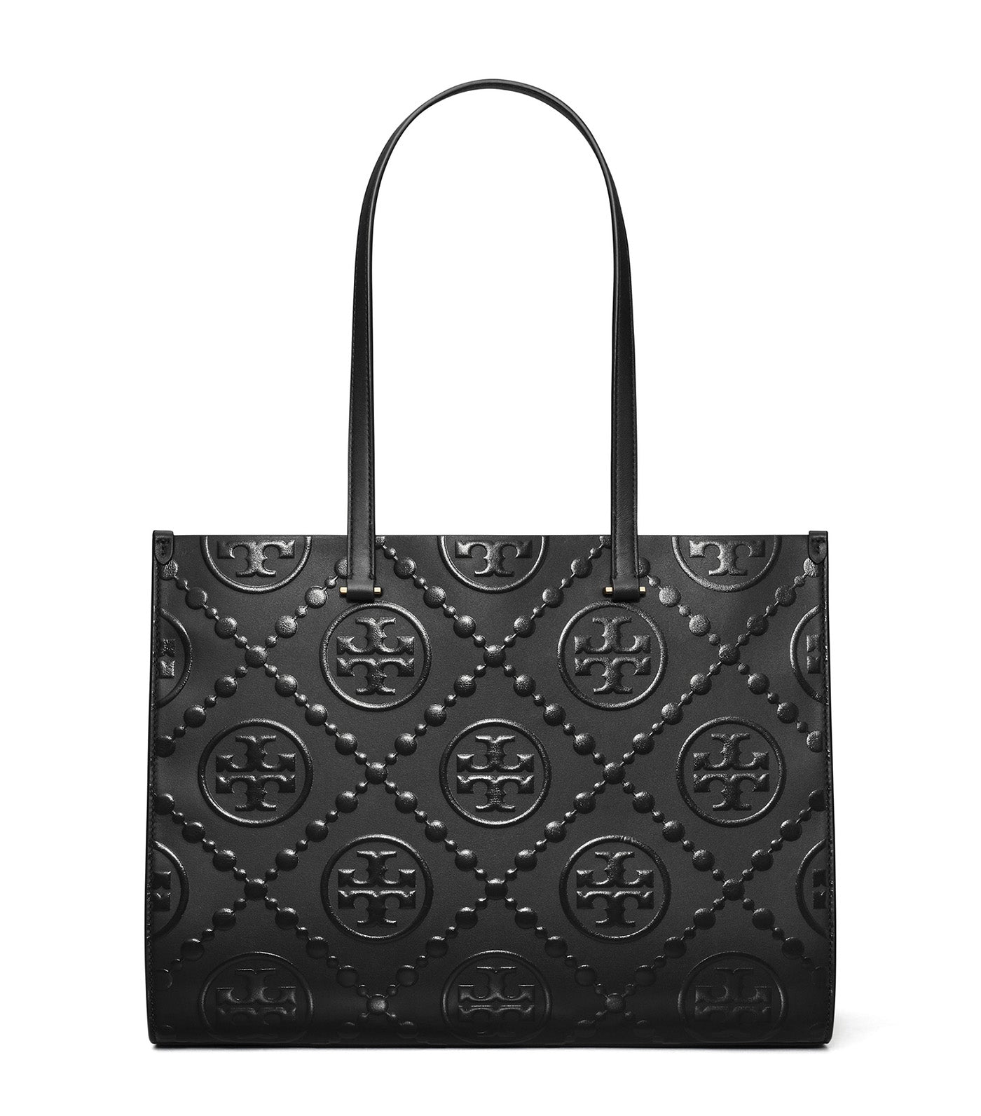 T Monogram Embossed Tote Black