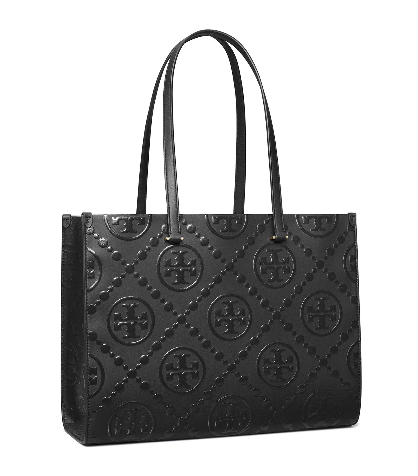 T Monogram Embossed Tote Black