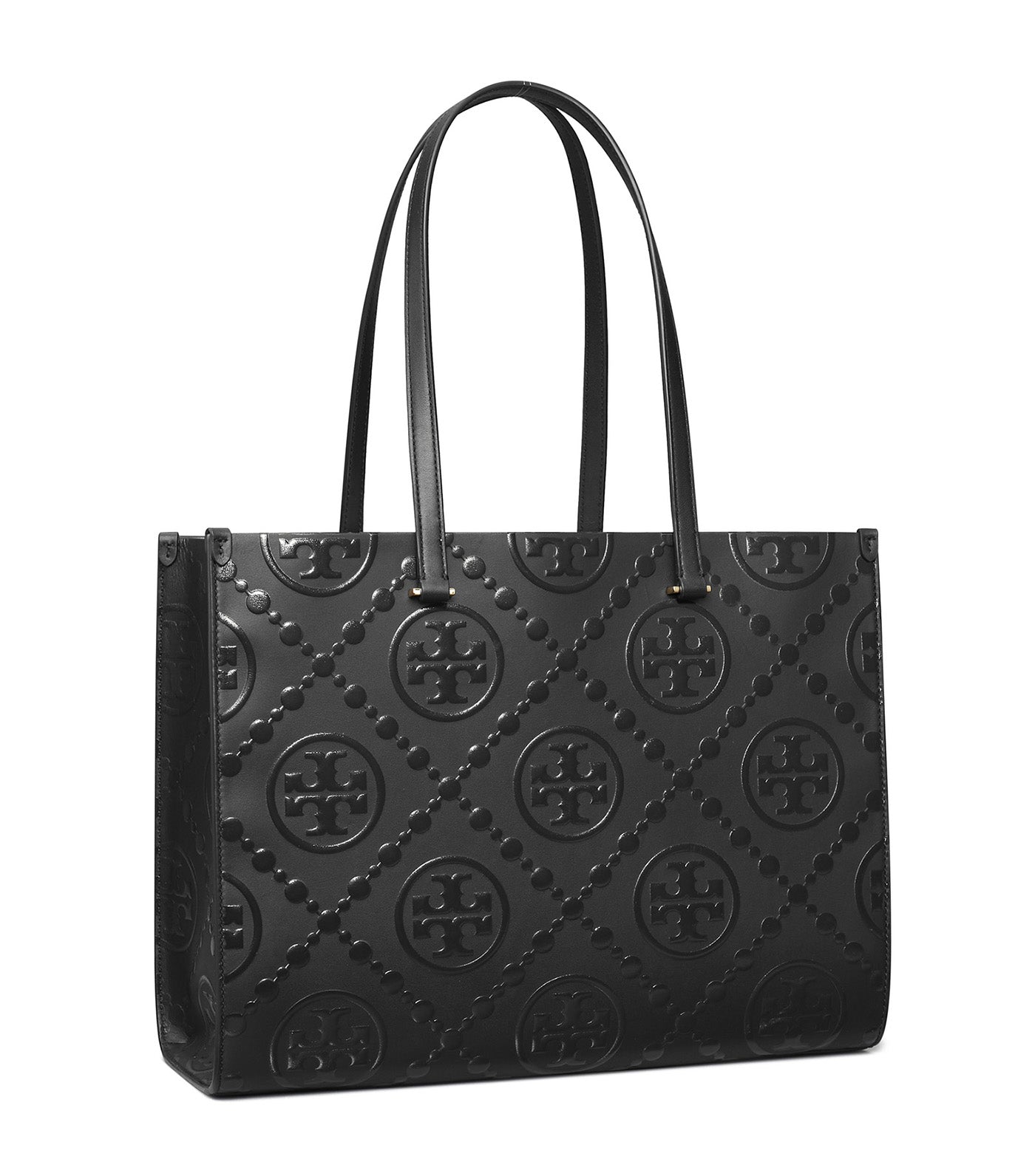 T Monogram Embossed Tote Black