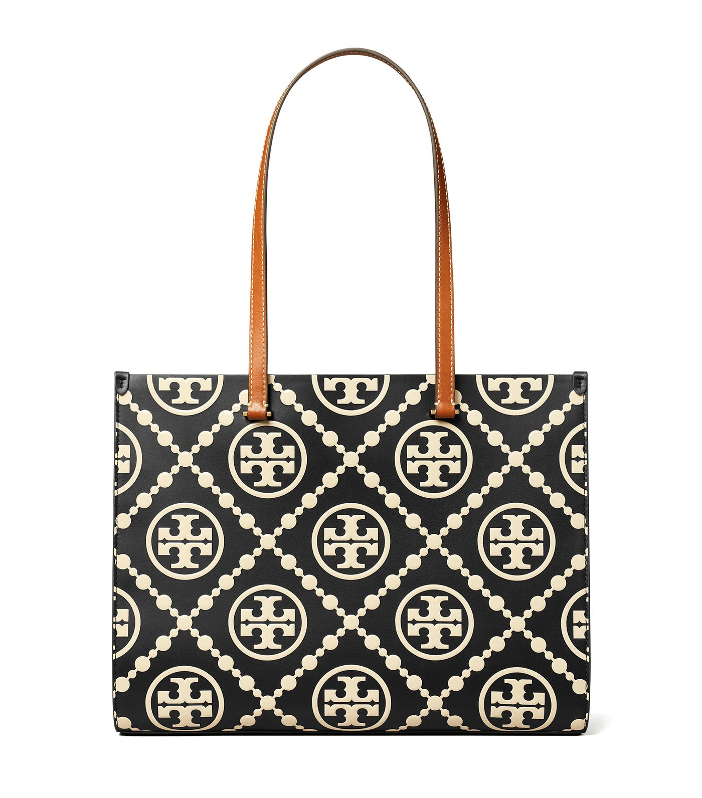 T Monogram Contrast Embossed Tote Black/White