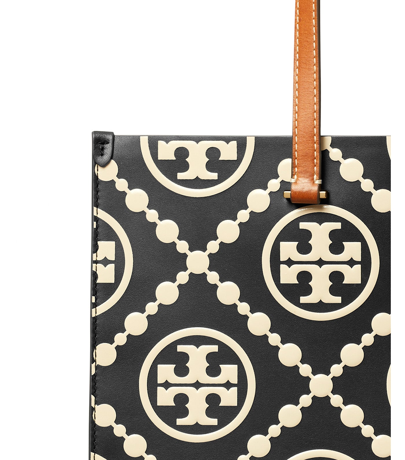T Monogram Contrast Embossed Tote Black/White