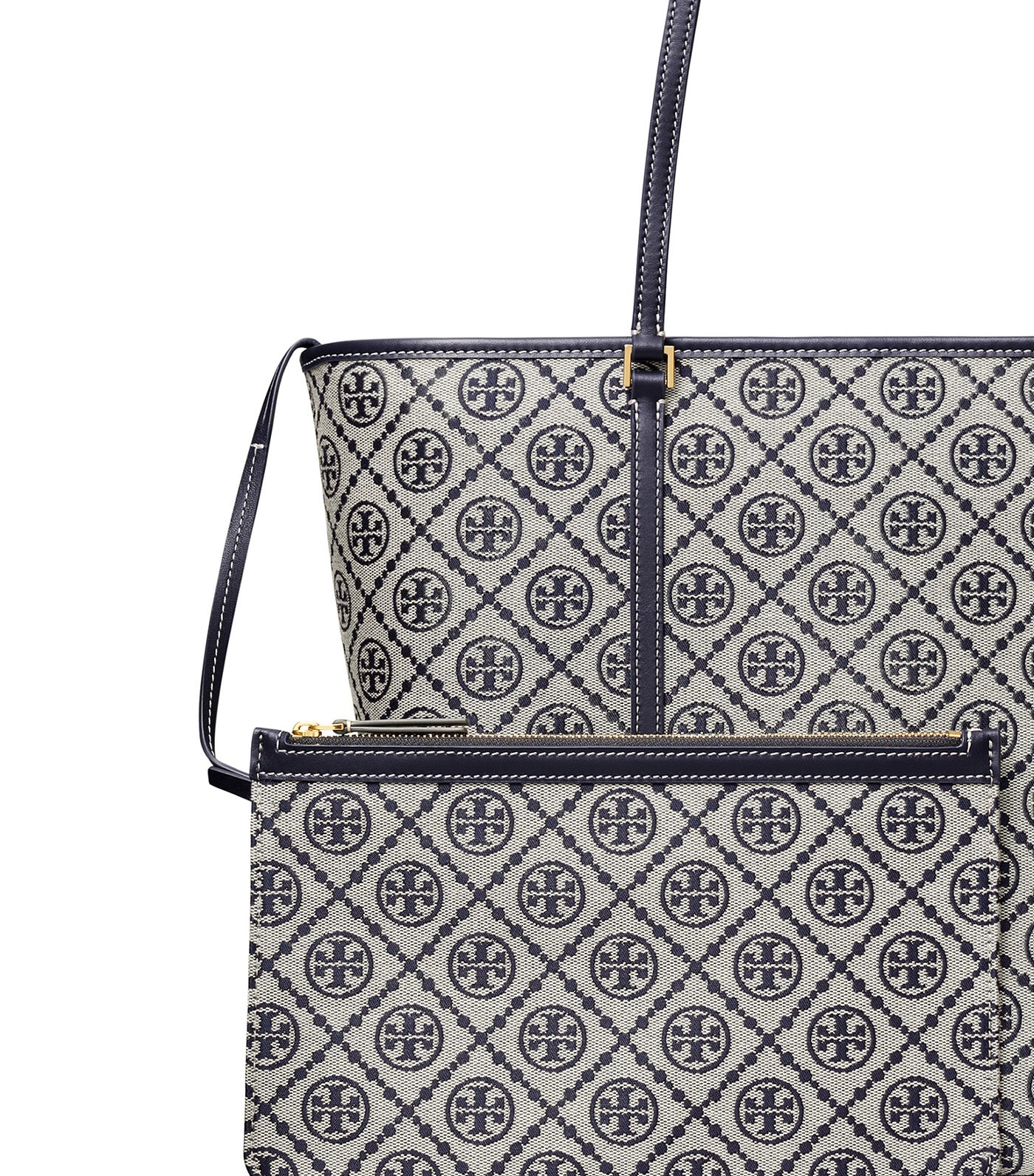 T Monogram Zip Tote Tory Navy