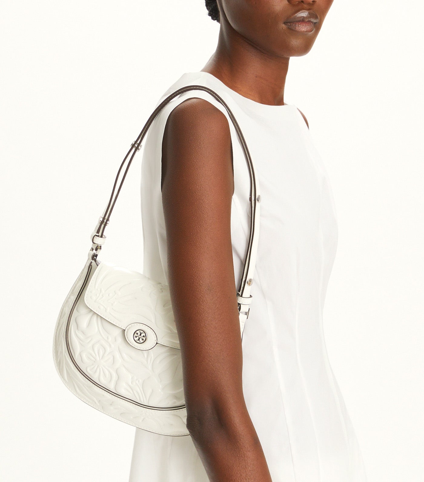 Robinson Floral Embossed Small Flap Bag Blanc