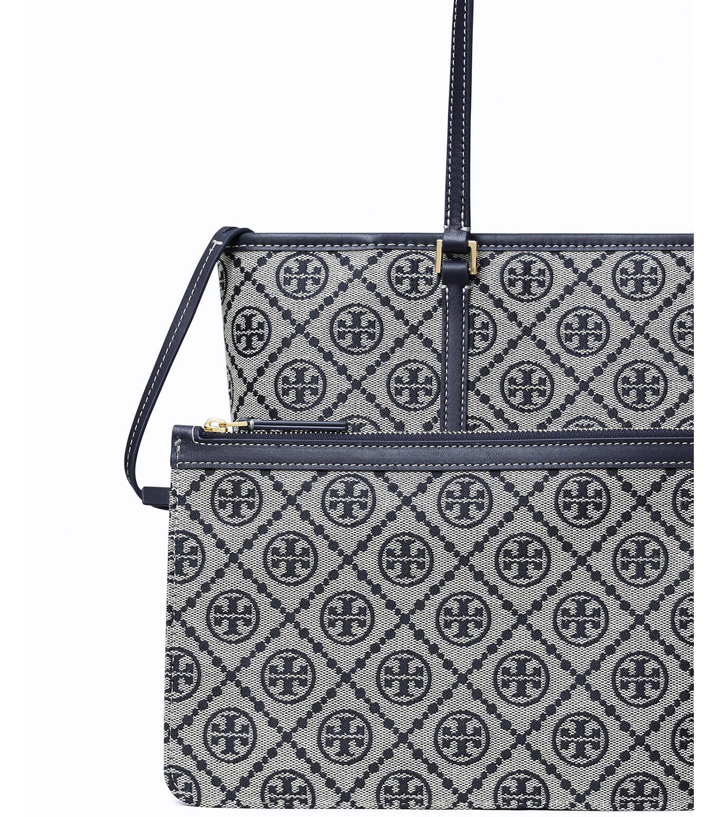 T Monogram Small Zip Tote Tory Navy