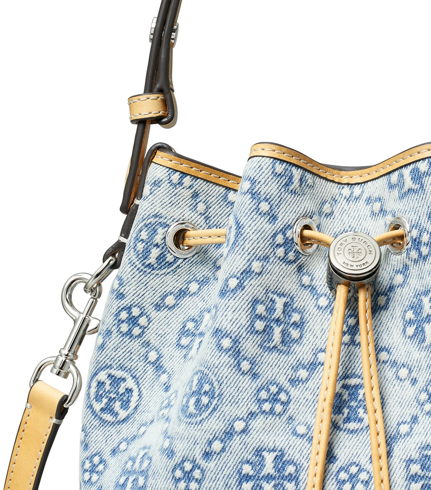 T Monogram Denim Mini Bucket Bag Powder Blue