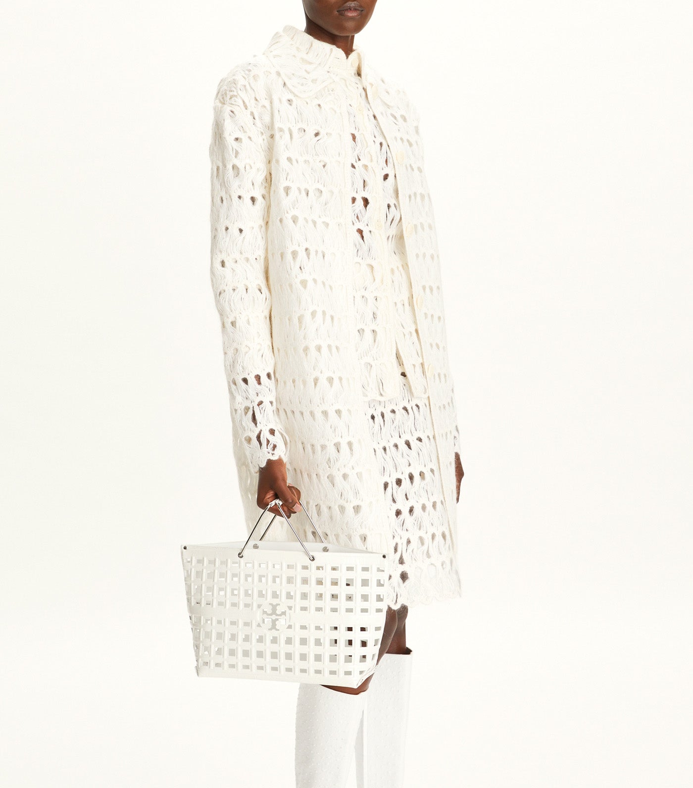 Ella Croc Embossed Market Tote Blanc