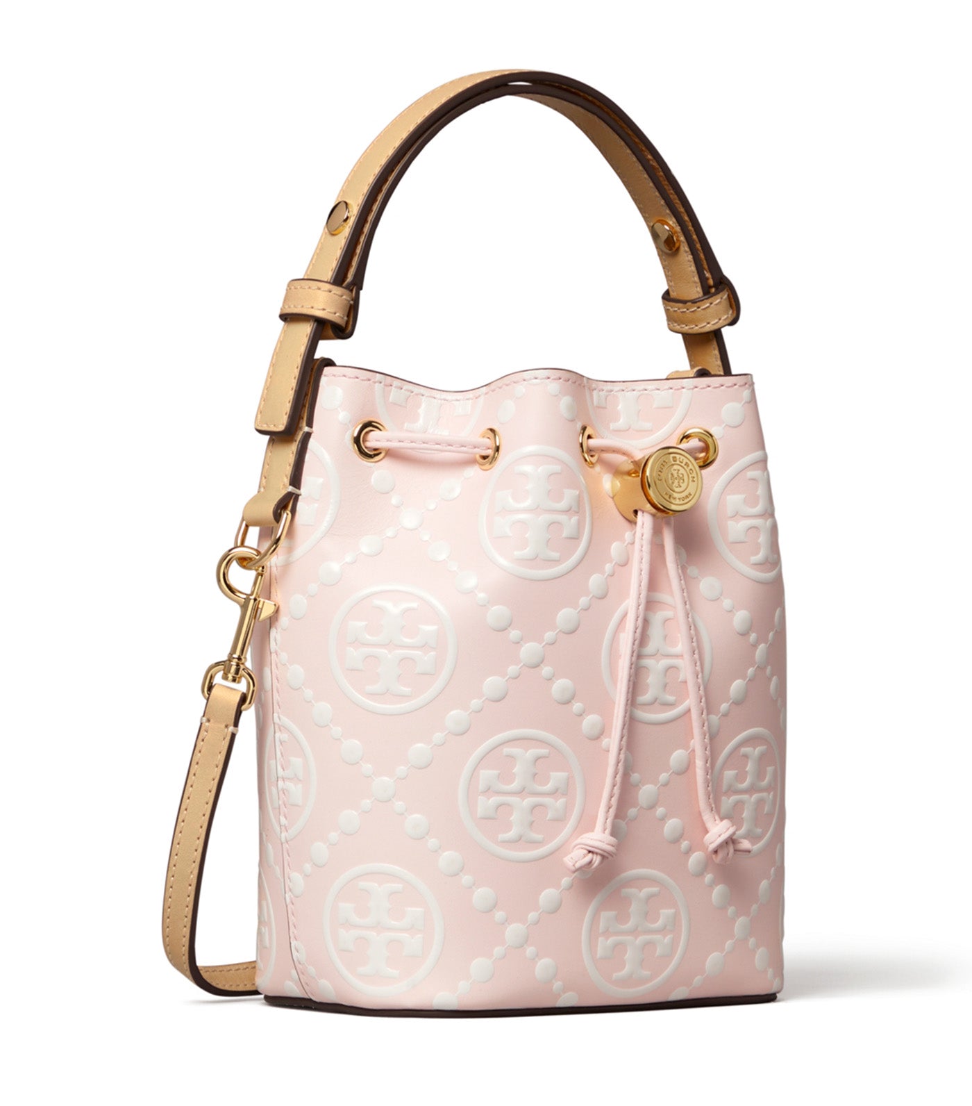 T Monogram Contrast Embossed Mini Bucket Bag Powder Pink