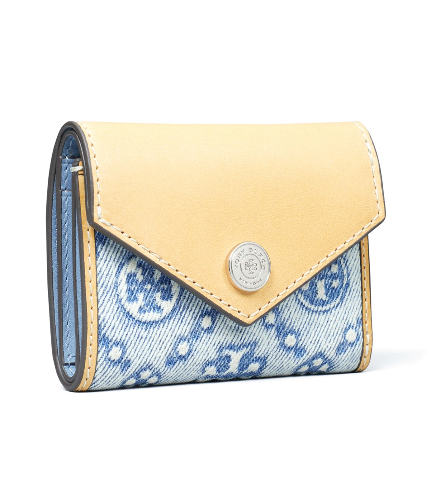 T Monogram Denim Small Envelope Wallet Powder Blue