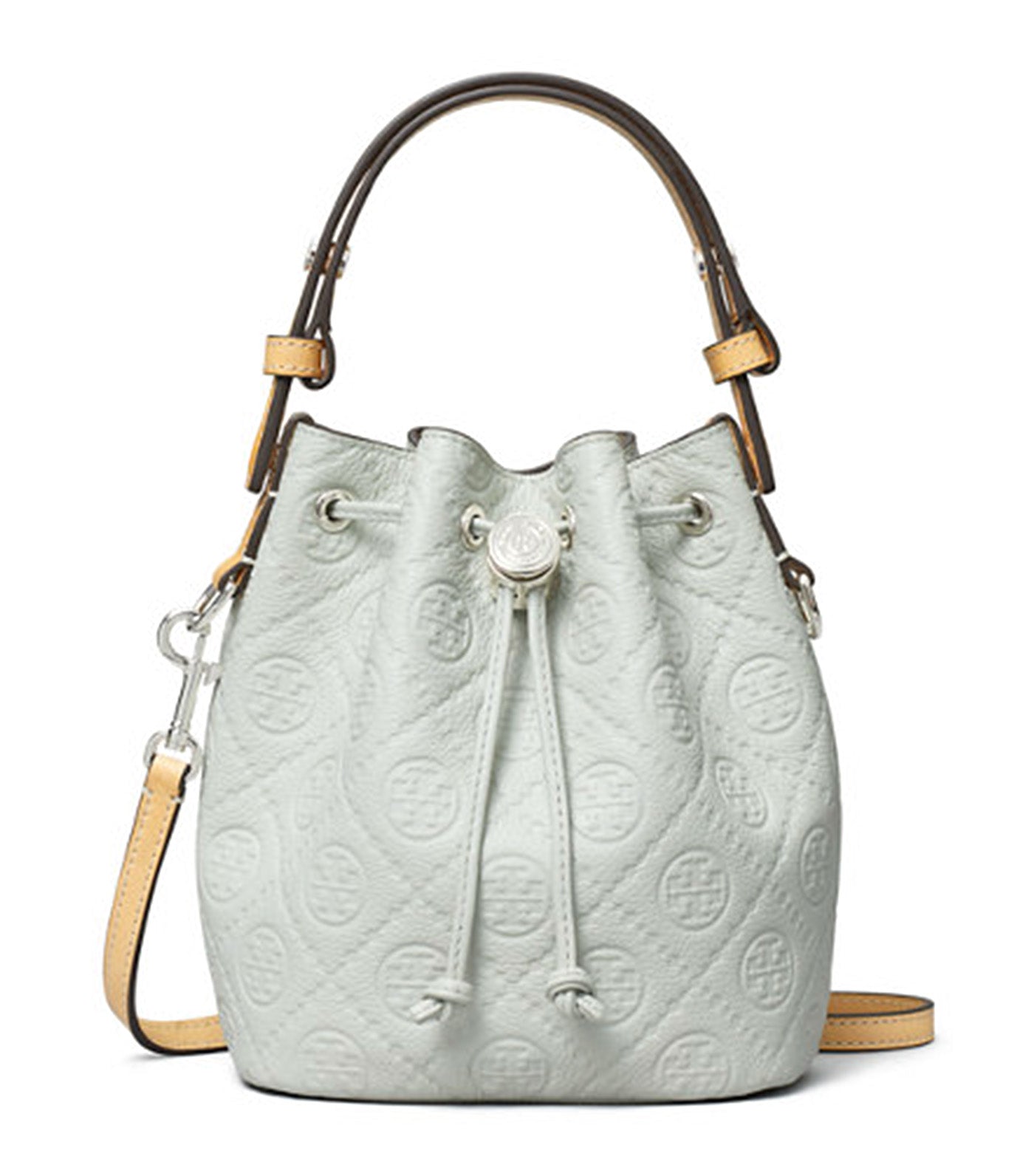 T Monogram Pebbled Mini Bucket Bag Light Titanium