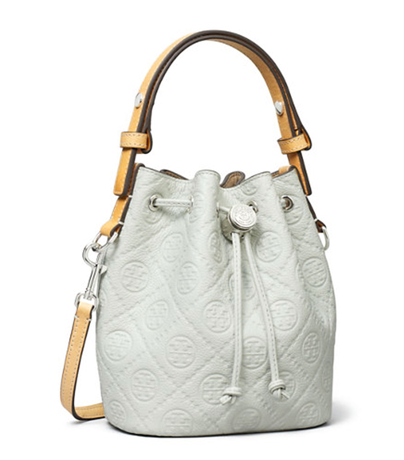 T Monogram Pebbled Mini Bucket Bag Light Titanium