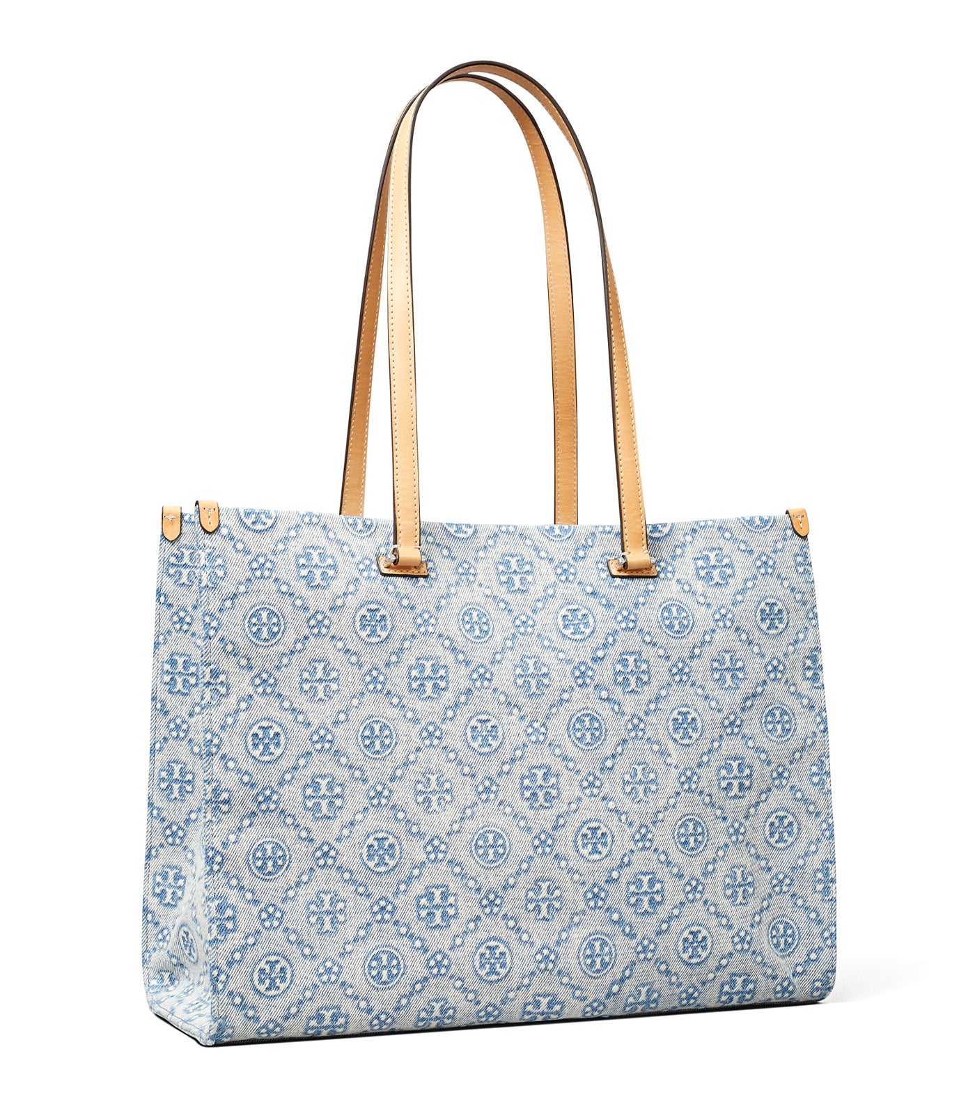 T Monogram Denim Tote Powder Blue