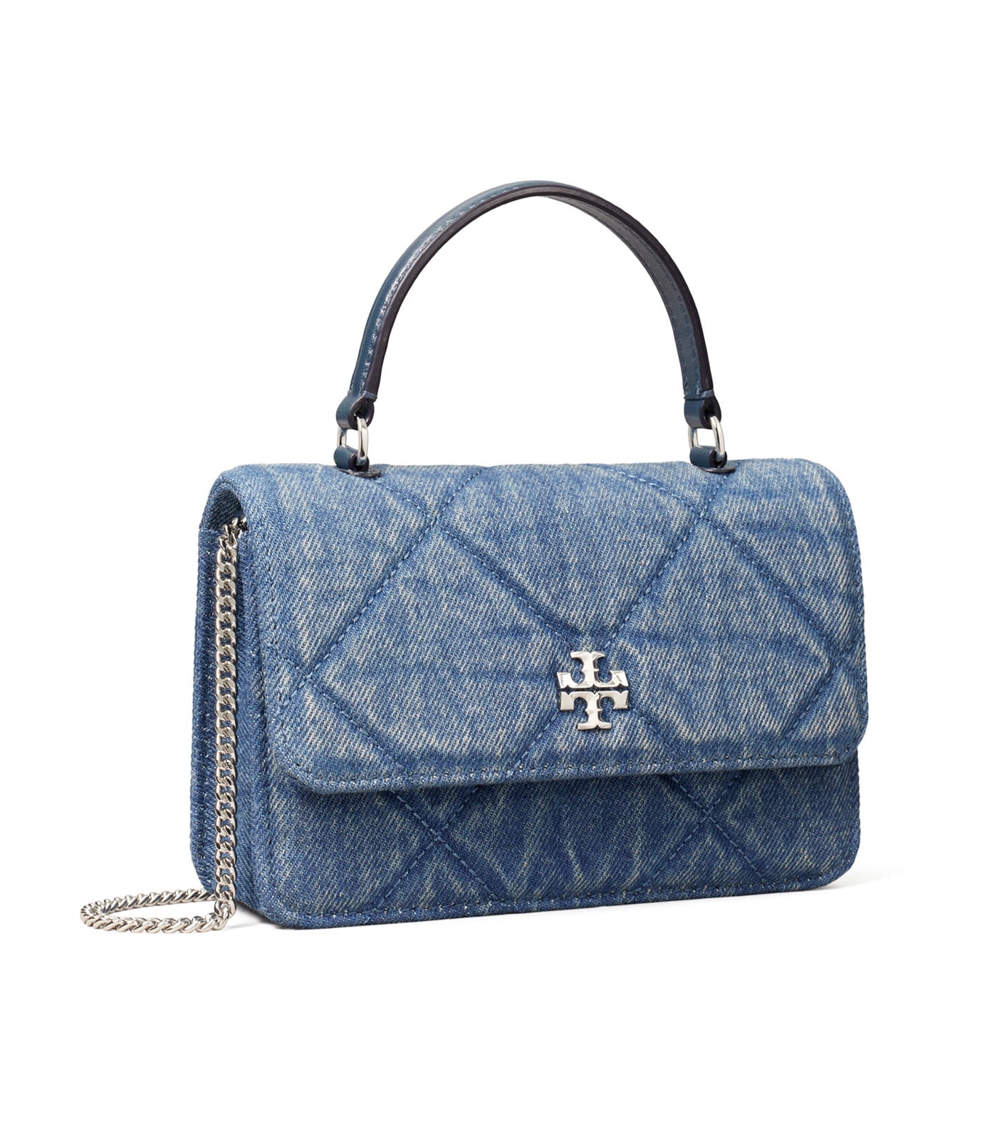Mini Kira Diamond Quilt Denim Top-Handle Crossbody Blue
