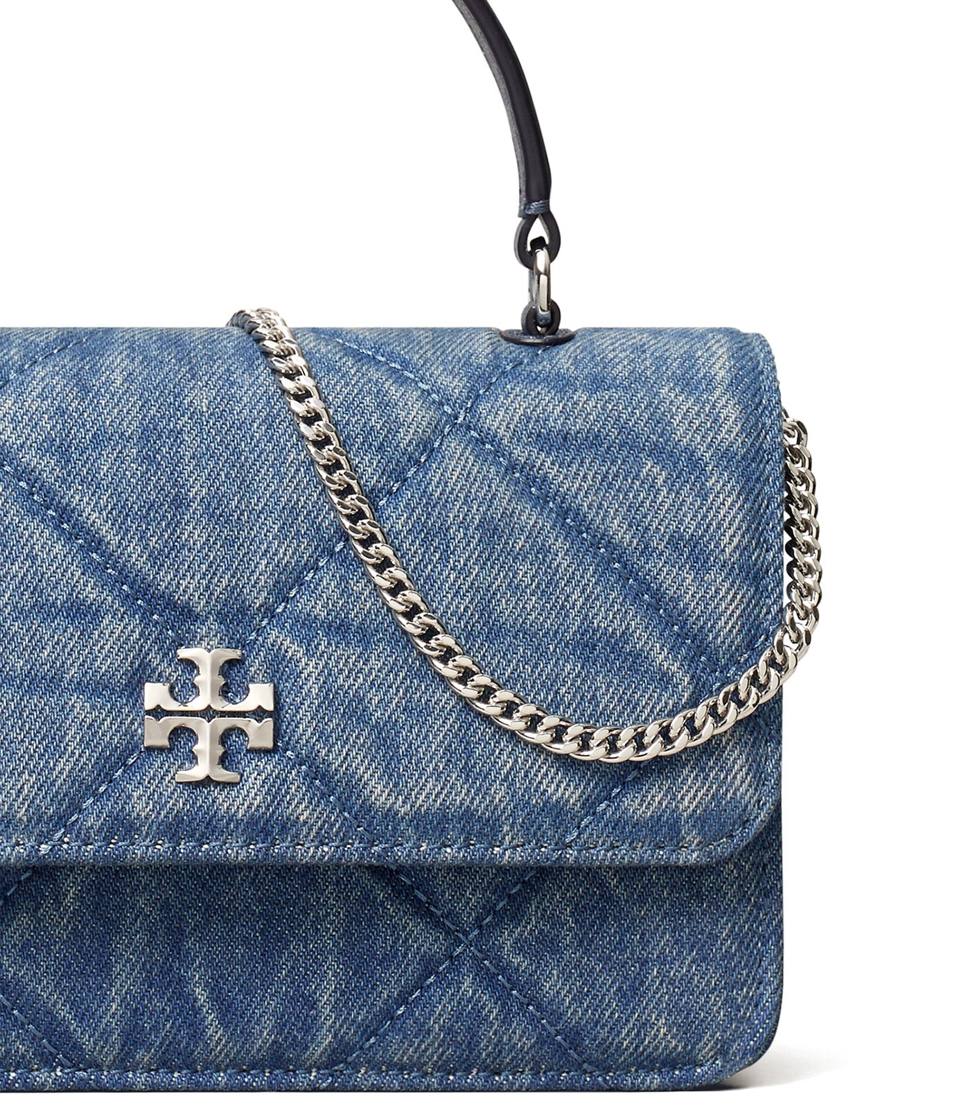 Mini Kira Diamond Quilt Denim Top-Handle Crossbody Blue