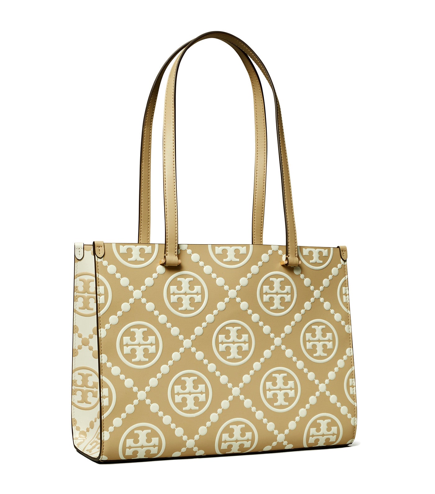 T Monogram Contrast Embossed Small Tote