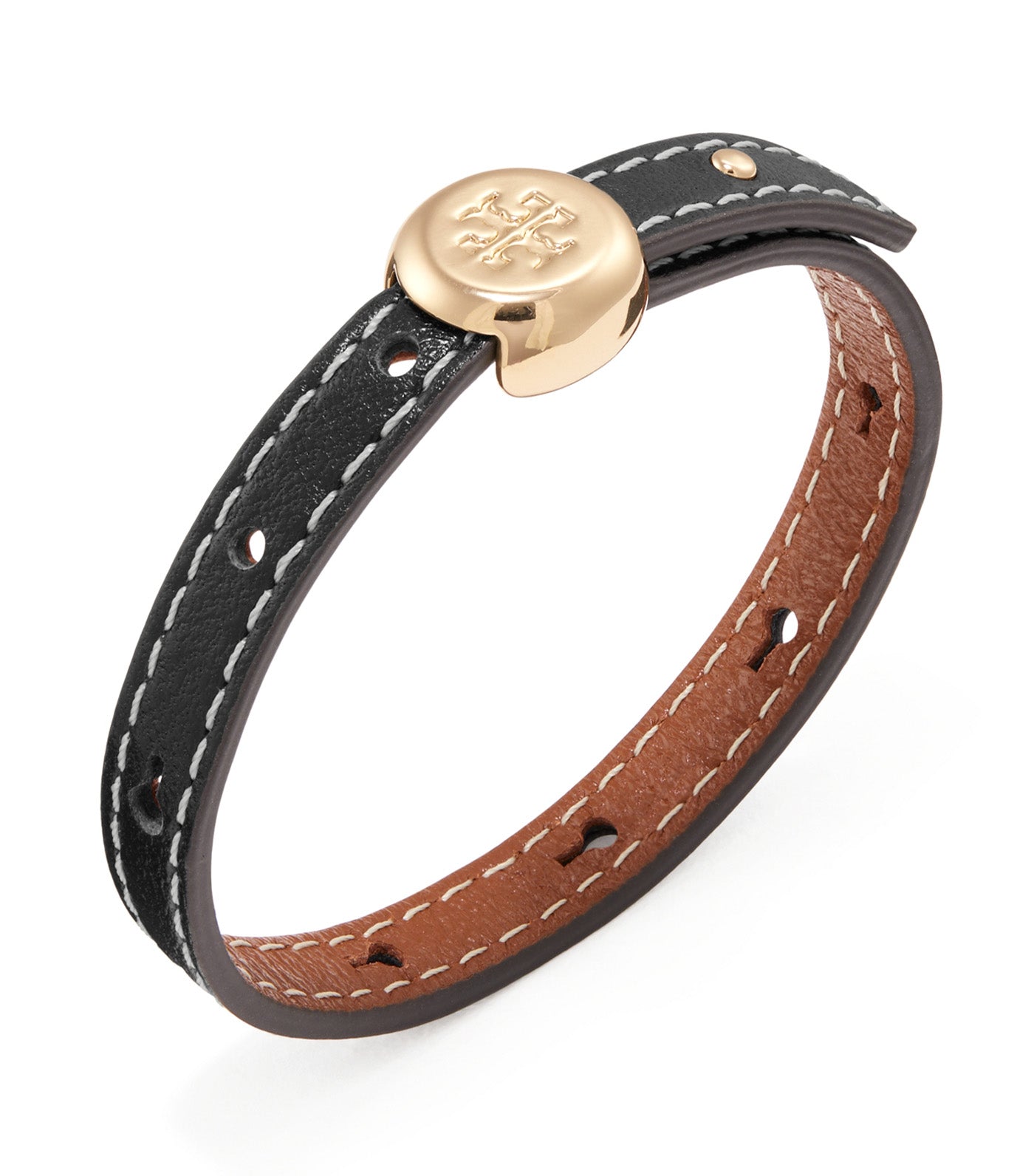 Icon Leather Bracelet Light Brass/Black