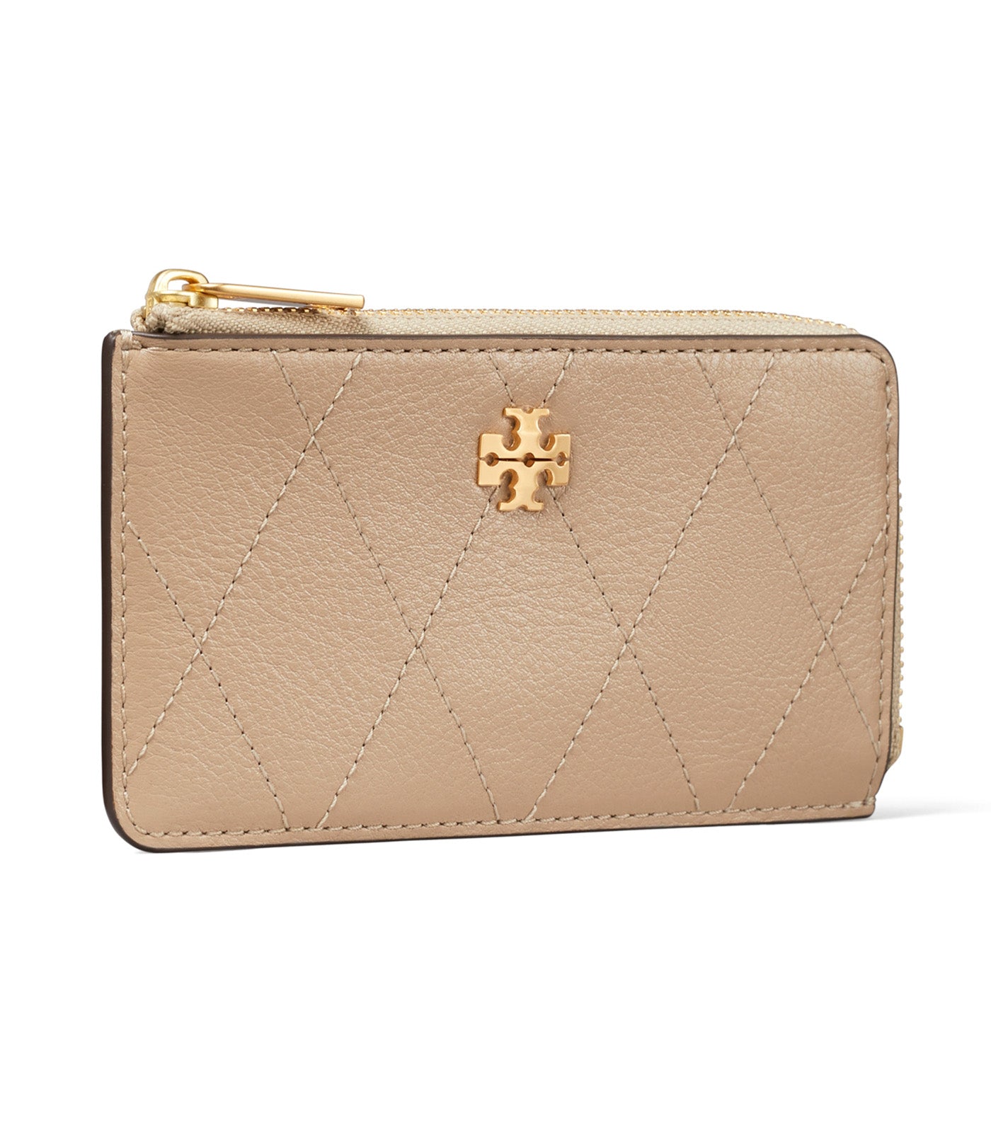 Charlie Quilted Zip Card Case Soft Cement
