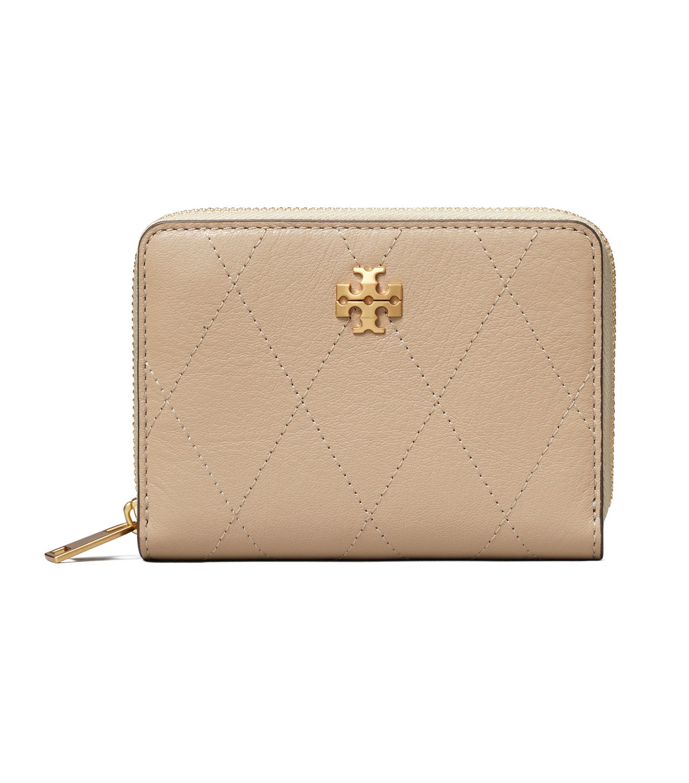 Small Charlie Quilted Zip-Around Wallet Soft Cement
