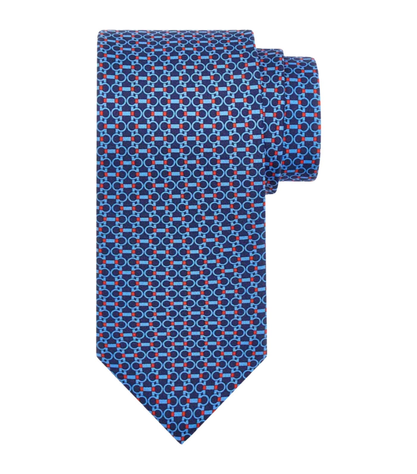 Gancini Horsebit Print Silk Tie Navy Blue/Red