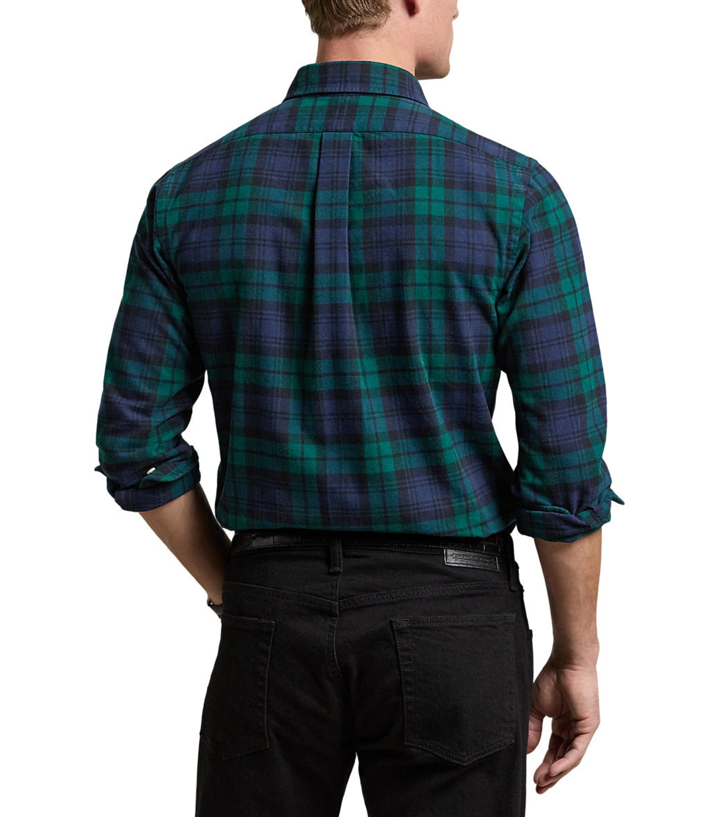 Men's Custom Fit Plaid Brushed Oxford Shirt Green/Navy Multi