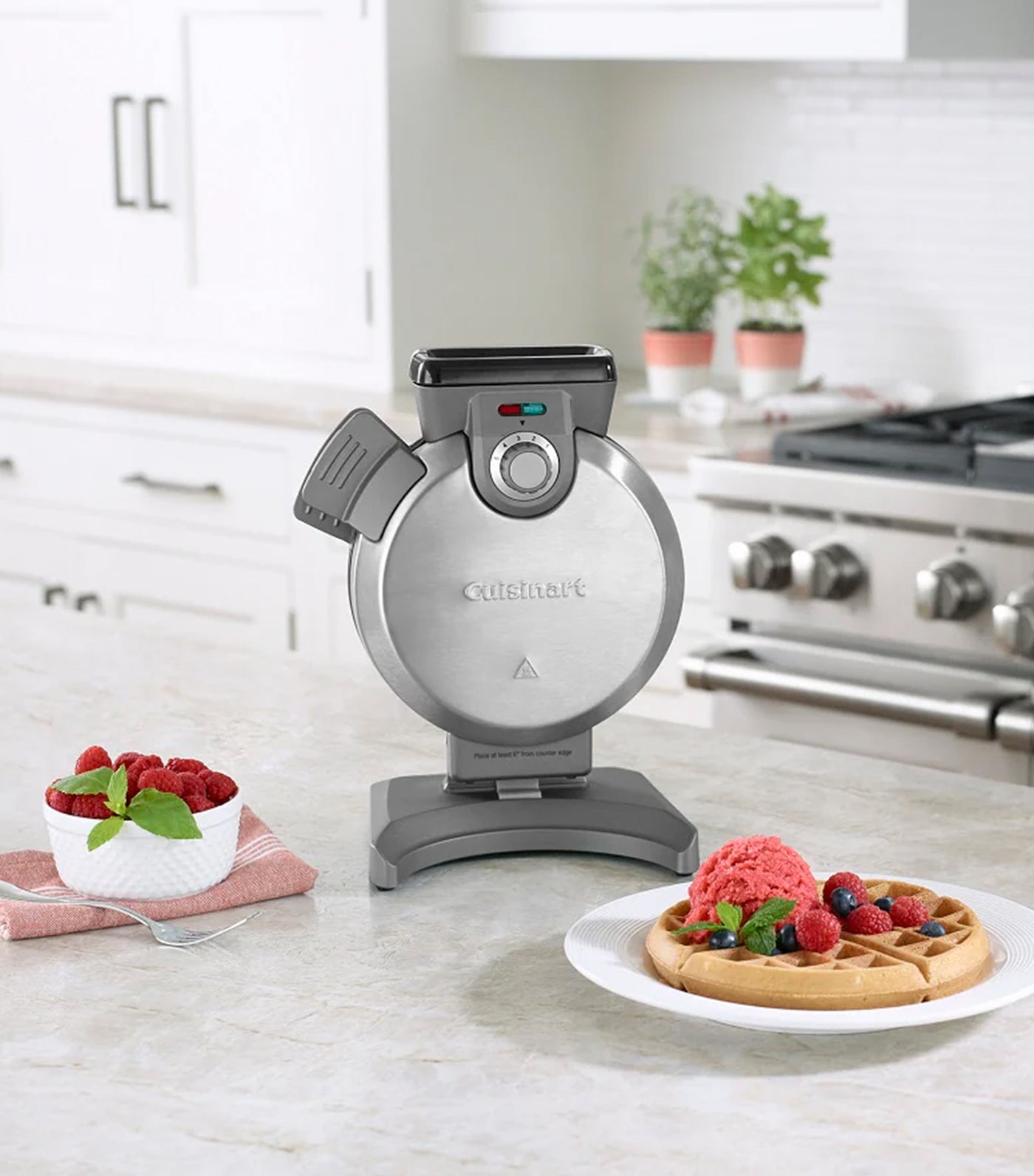 Vertical Belgian Waffle Maker -  Silver