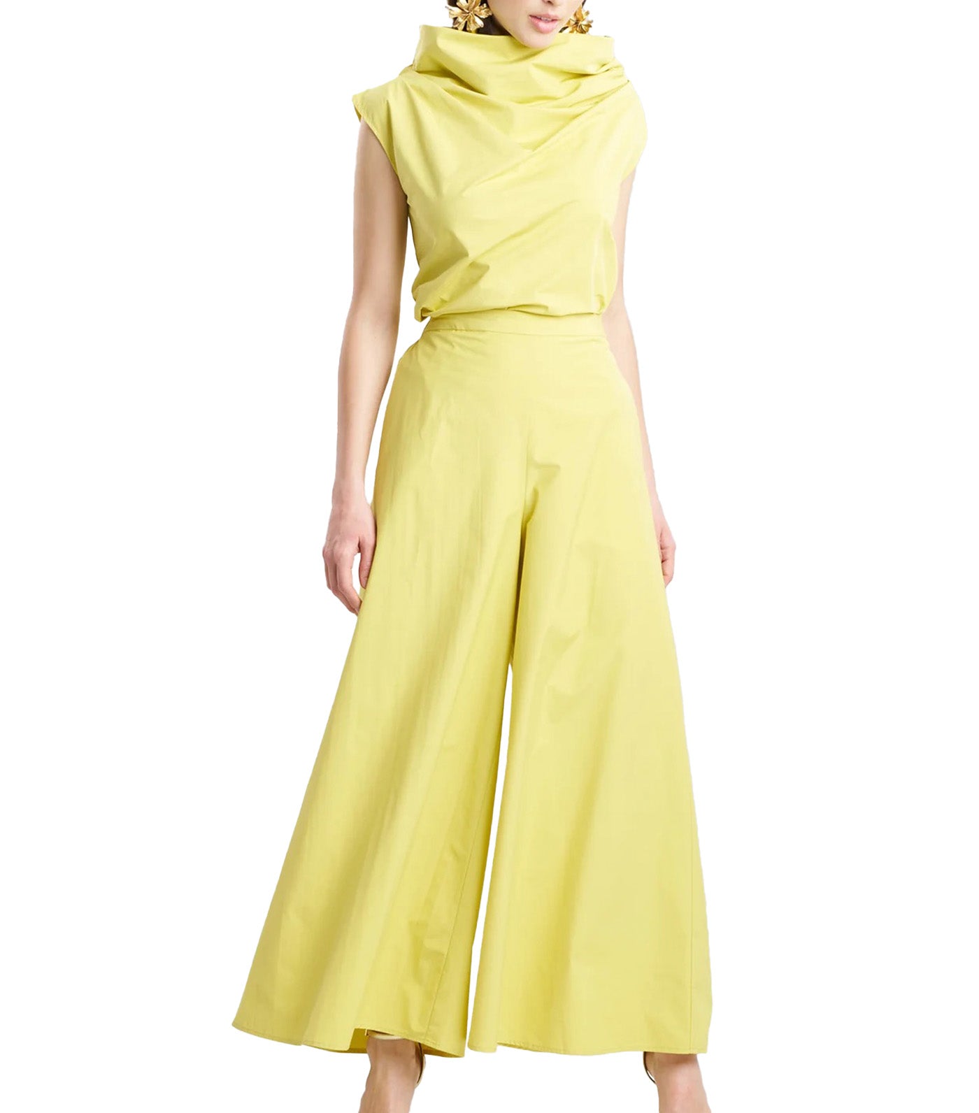 Tech Cotton Taffeta Palazzo Pants Lemon