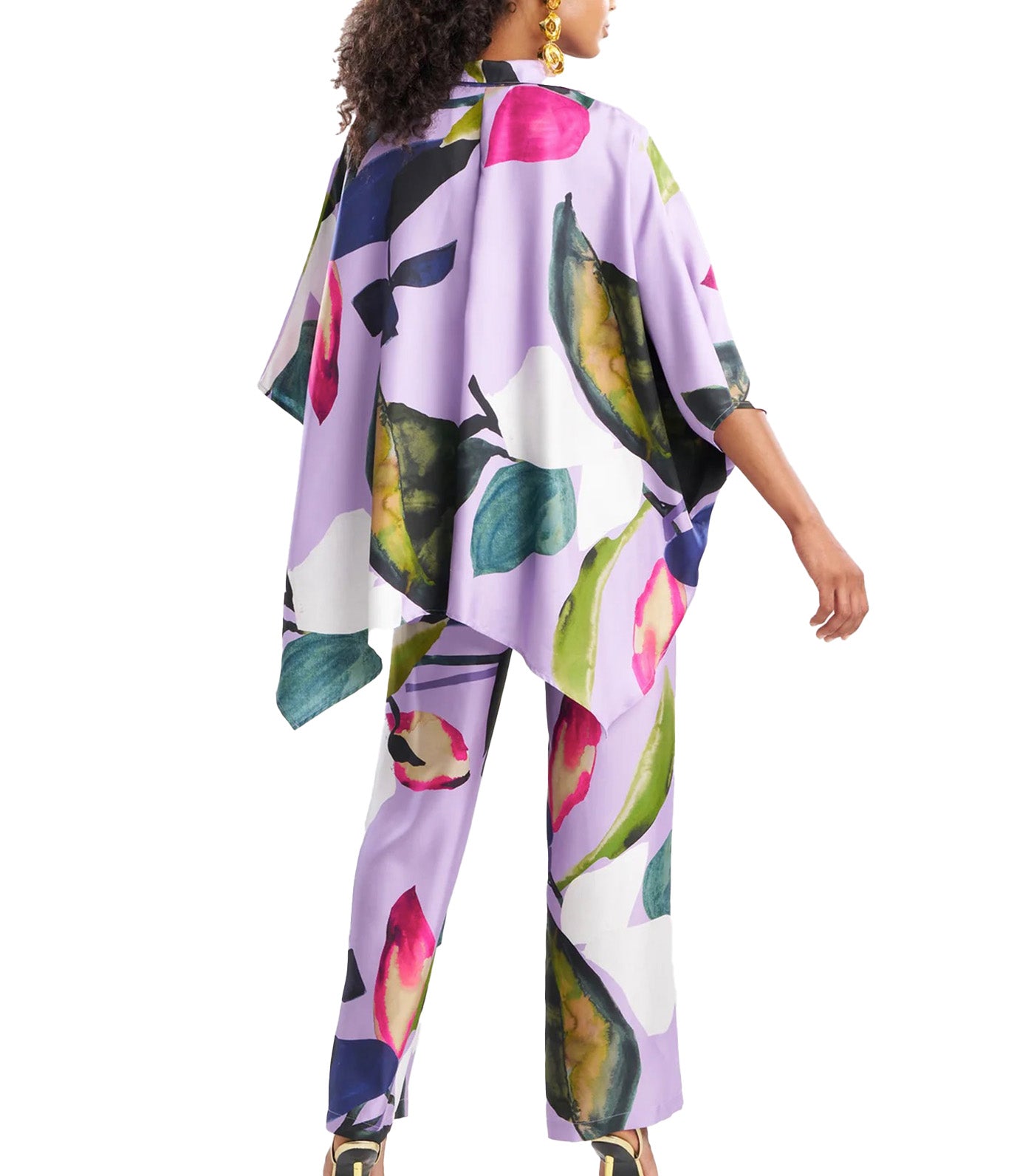 Yoru Silk Twill Button Down Caftan Shirt Deep Orchid