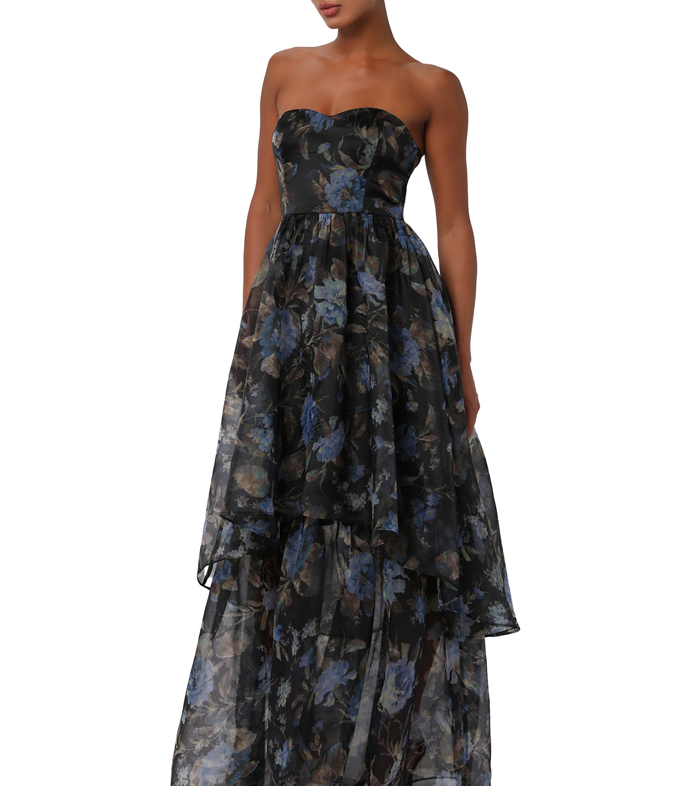 Lulus Marie Strapless Tiered Maxi Dress Black Floral