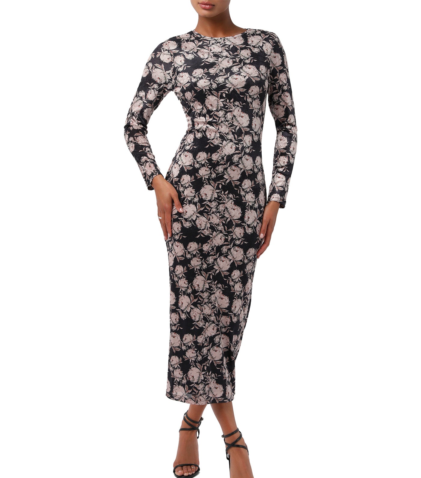 Lulus Zealand Long Sleeve Mesh Midi Dress Black Floral