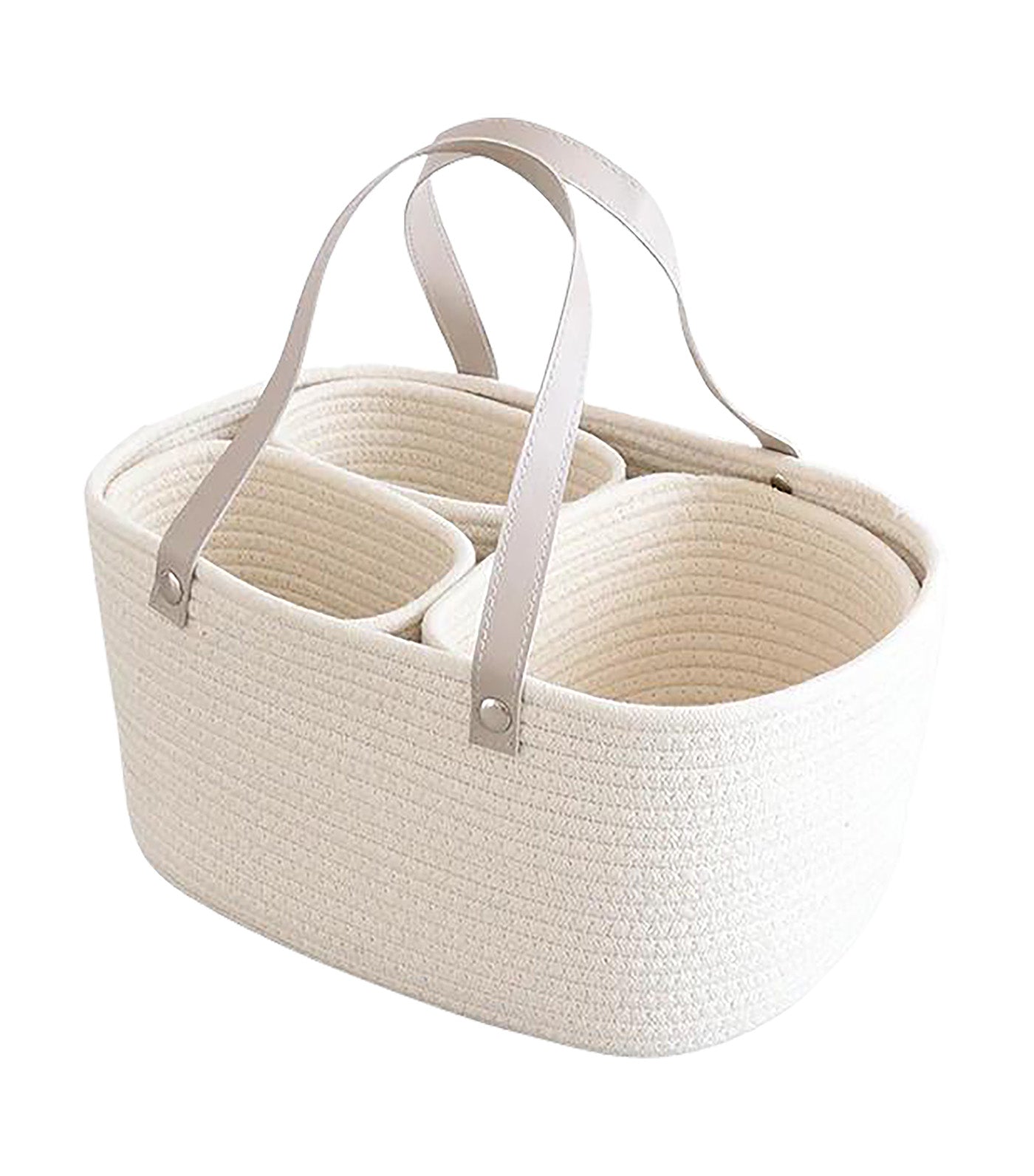 Diaper Caddy - White with Beige Leather Handle