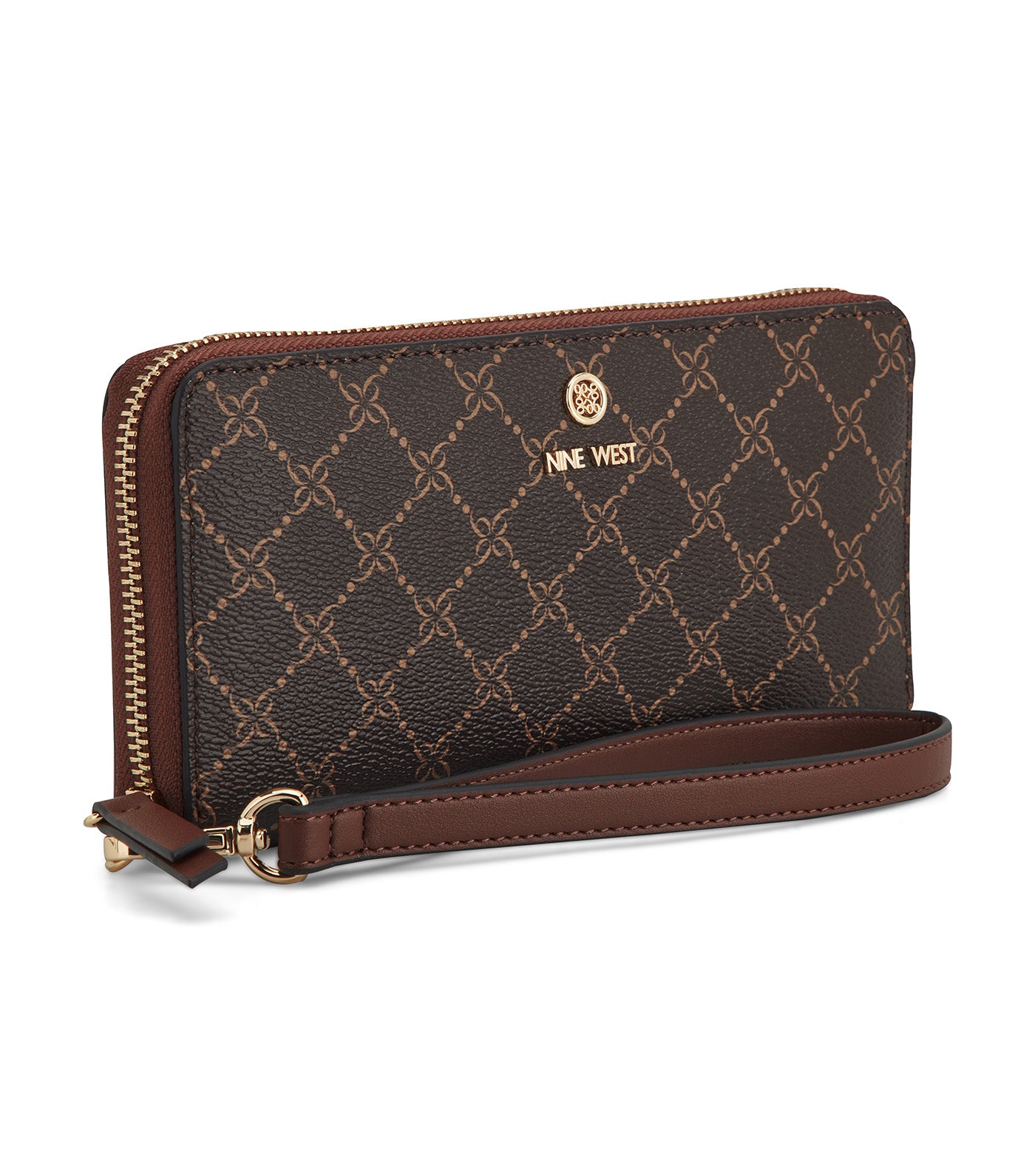 Lockup 9 Zip Around Wrist Wallet Brown Logo/Mahogany