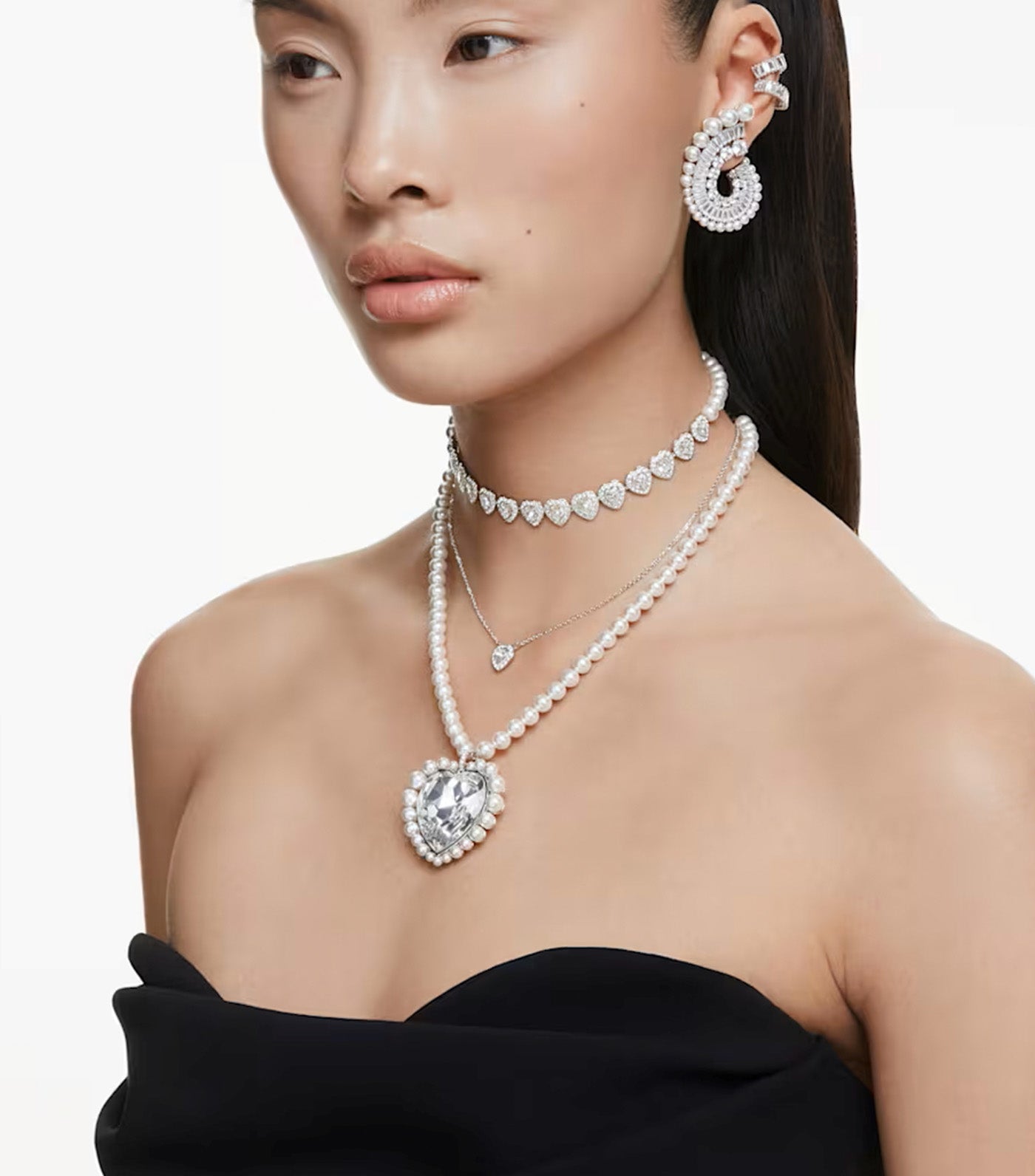 Ariana Grande x Swarovski Drop Earrings Crystal Pearl, Mixed Cuts, Rhodium-Plated White